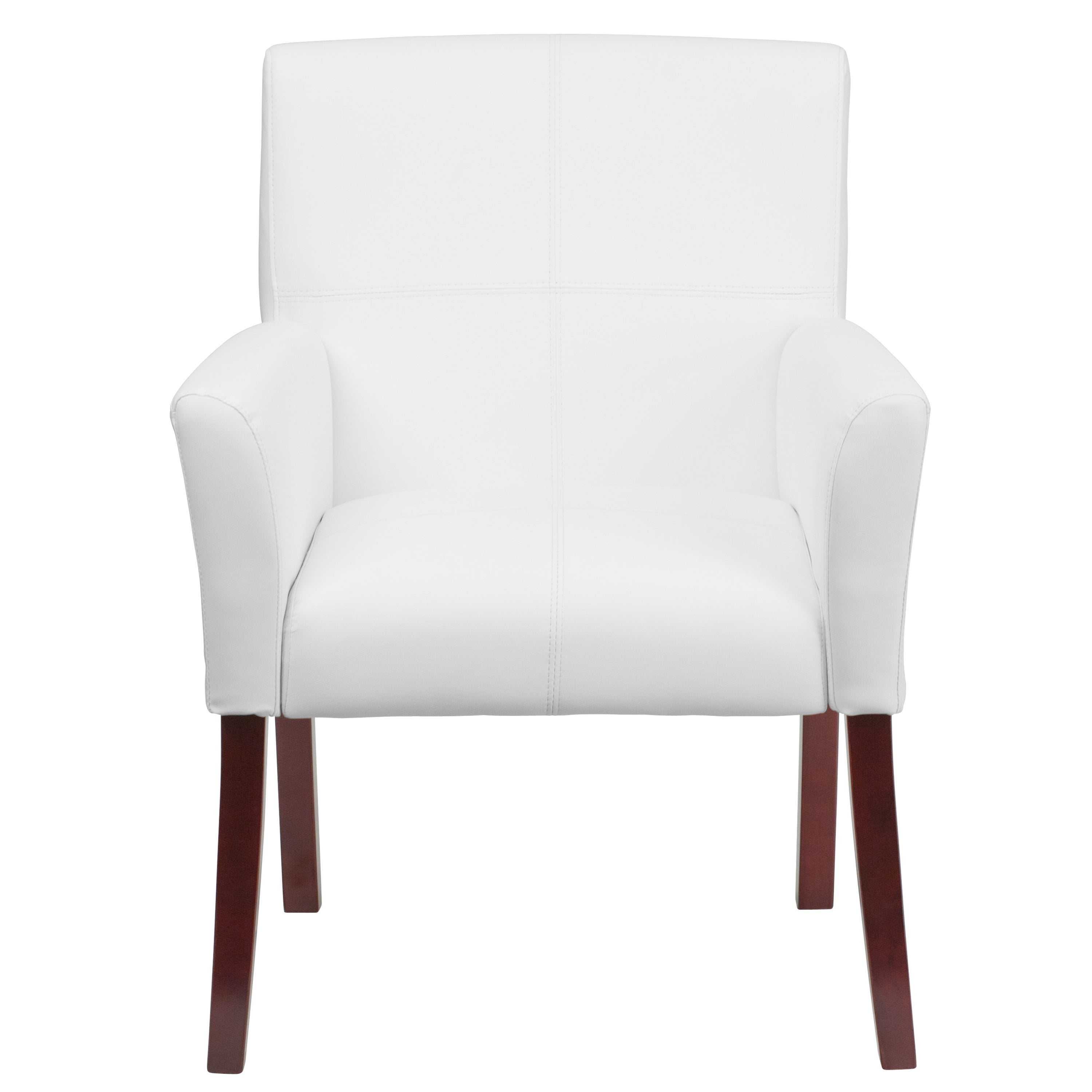 Taylor White LeatherSoft Executive Side Reception Chair with Mahogany Legs