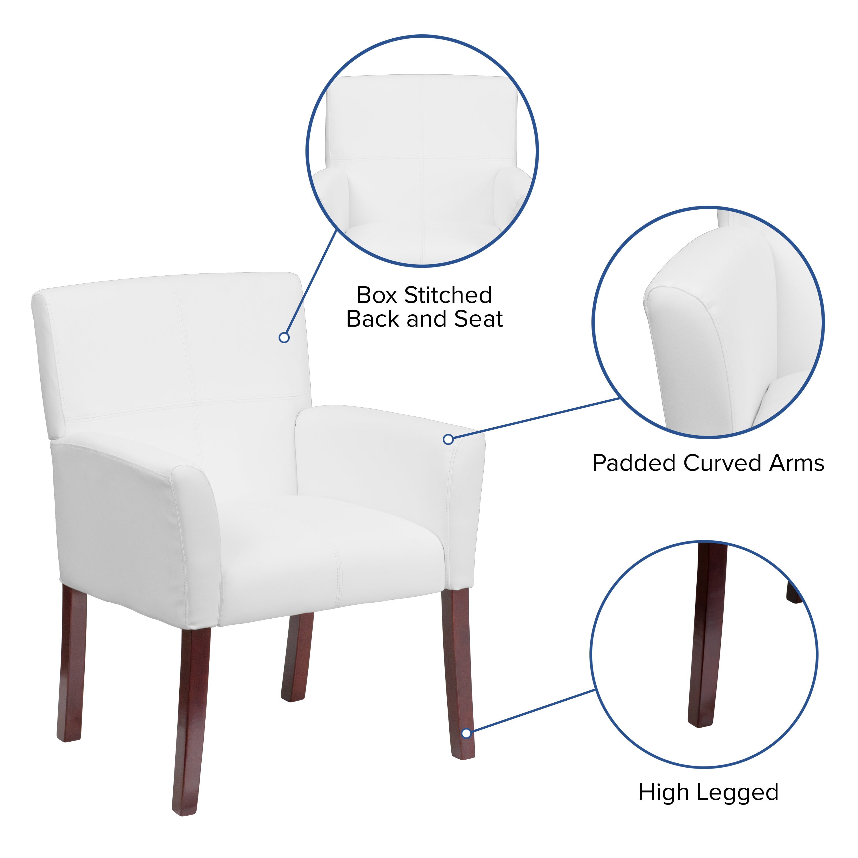 Taylor White LeatherSoft Executive Side Reception Chair with Mahogany Legs