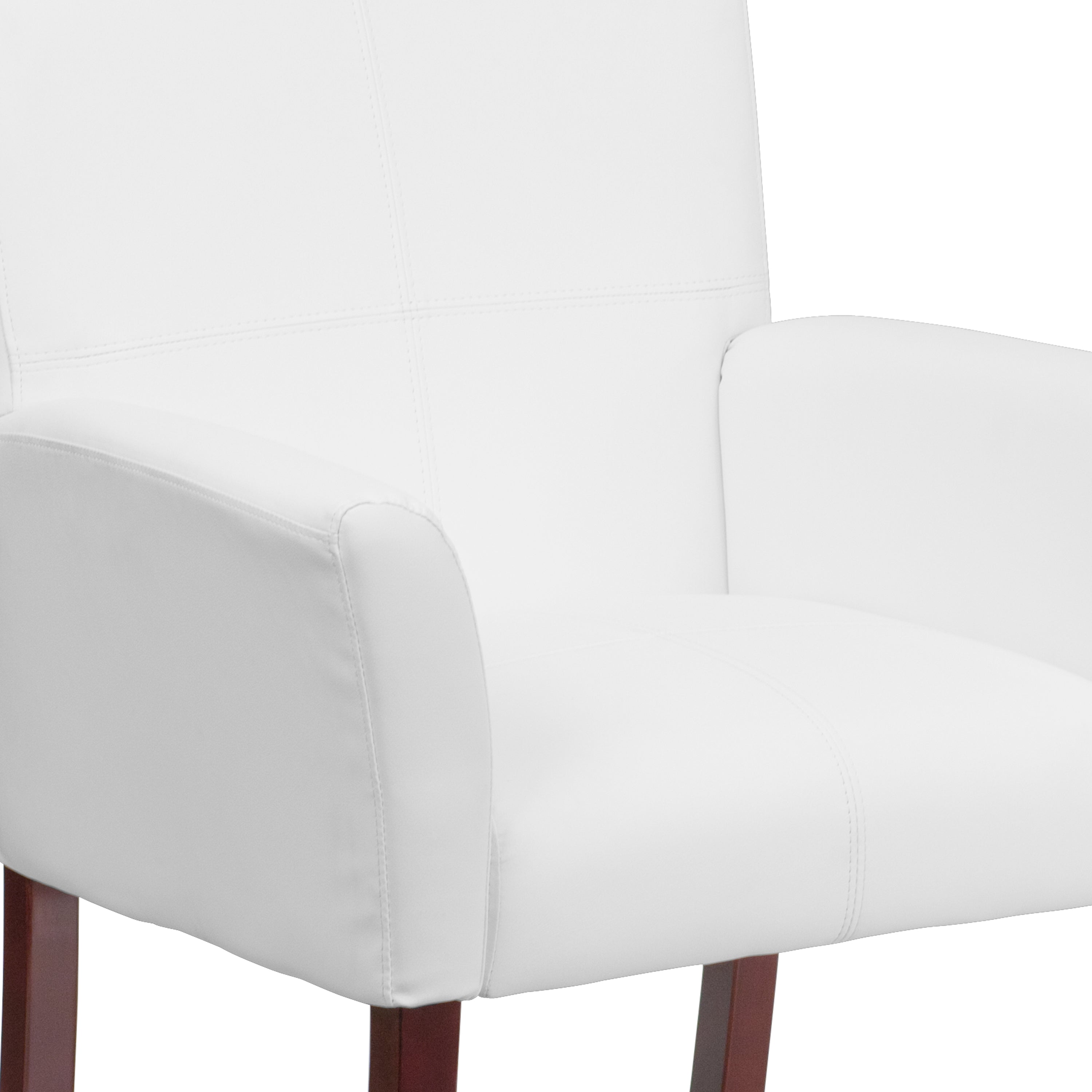 Taylor White LeatherSoft Executive Side Reception Chair with Mahogany Legs