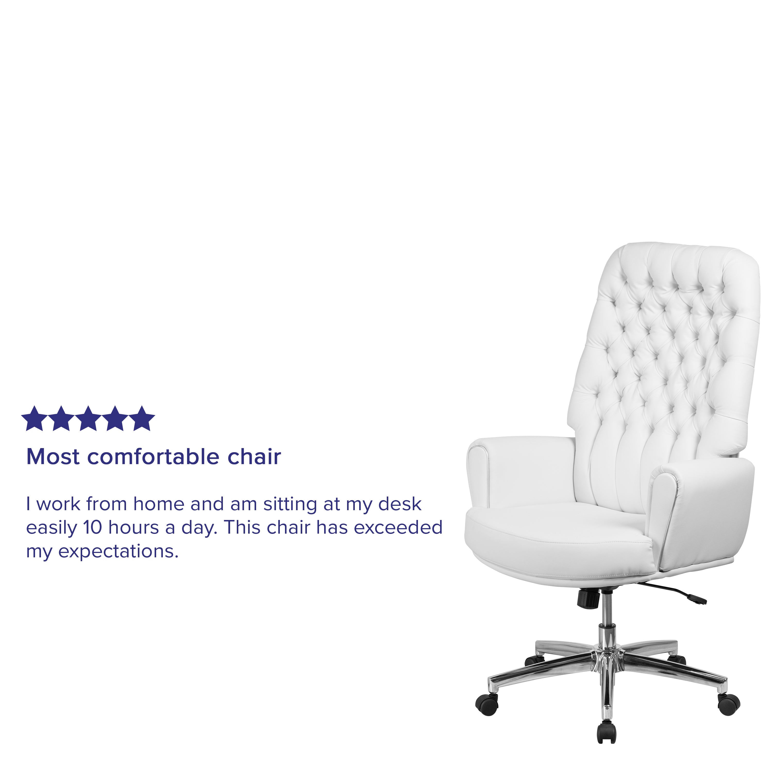 Rochelle High Back Traditional Tufted White LeatherSoft Executive Swivel Office Chair with Arms