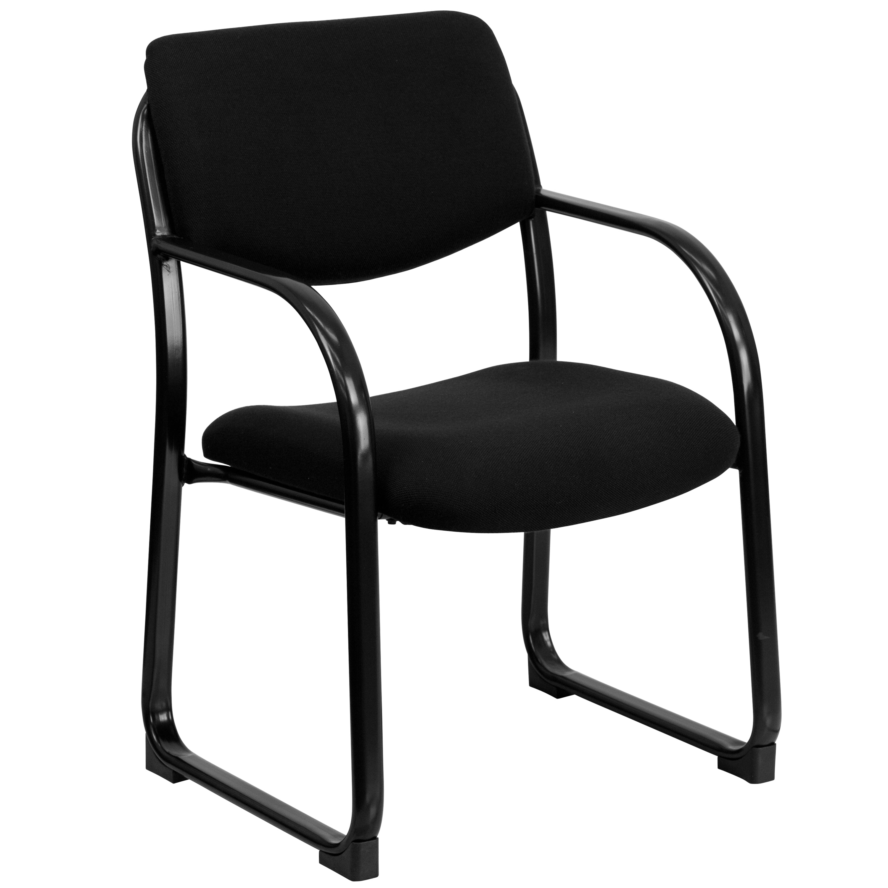 Richie Black Fabric Executive Side Reception Chair with Sled Base