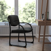 Richie Black Fabric Executive Side Reception Chair with Sled Base