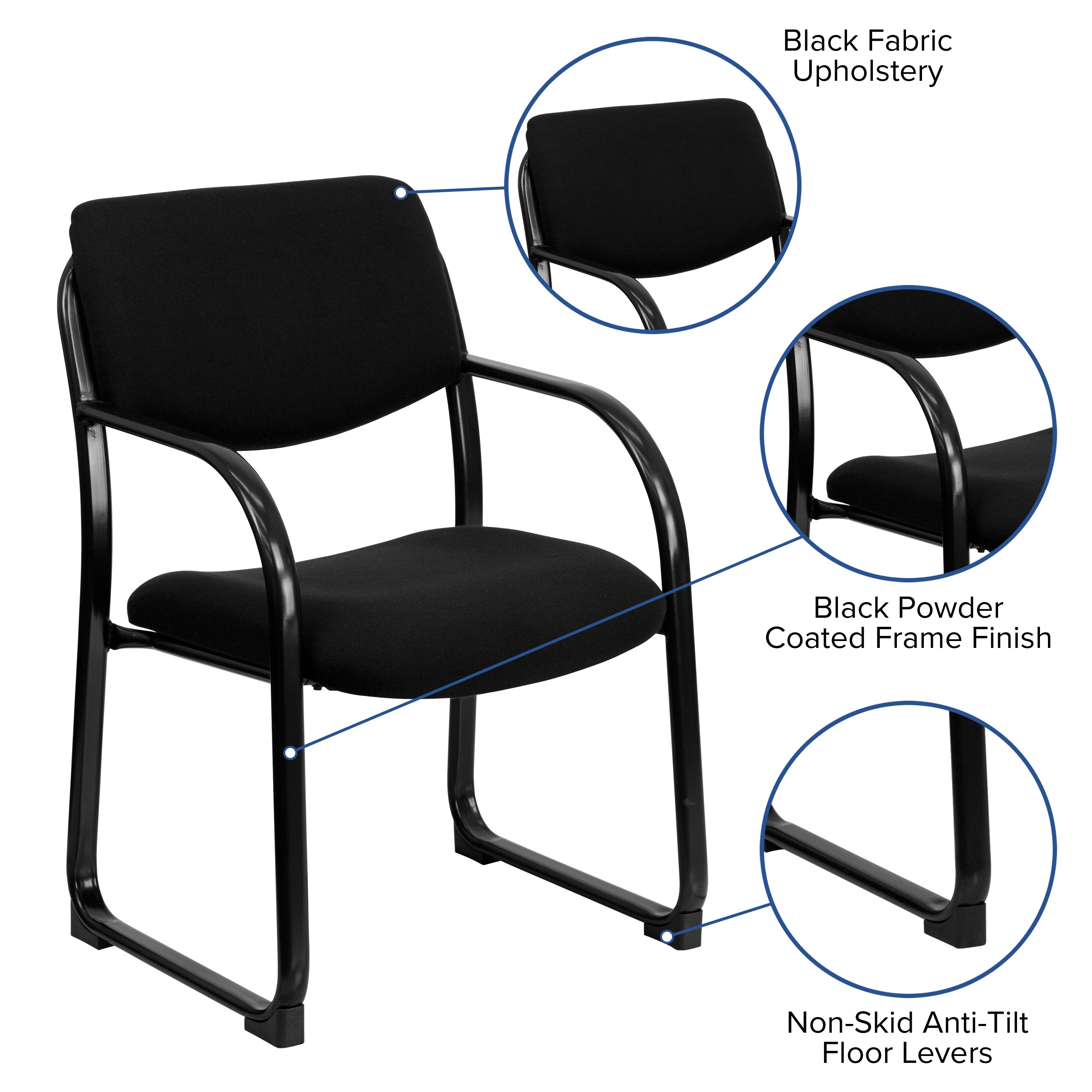 Richie Black Fabric Executive Side Reception Chair with Sled Base