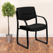 Donny Black LeatherSoft Executive Side Reception Chair with Sled Base