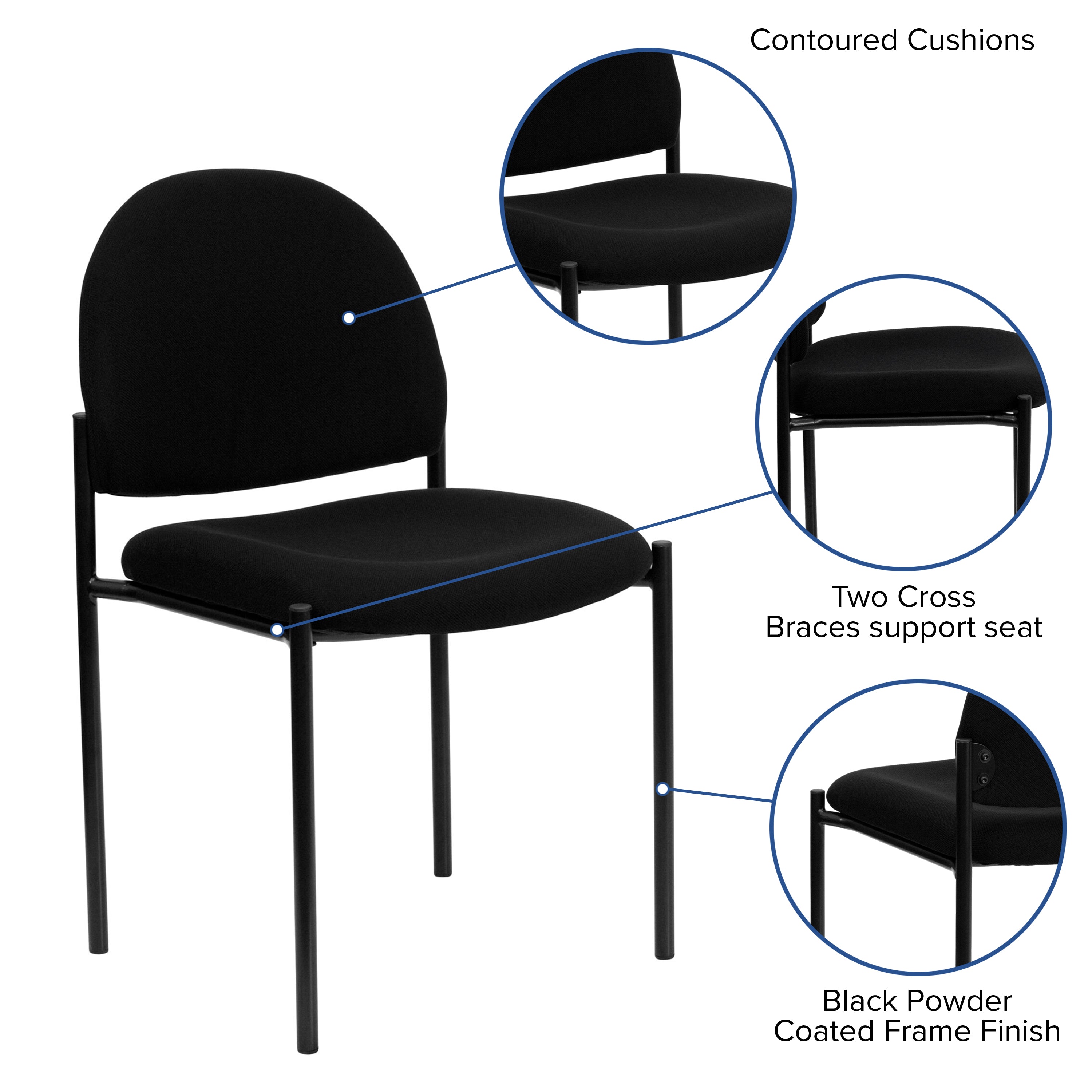 Tania Comfort Black Fabric Stackable Steel Side Reception Chair