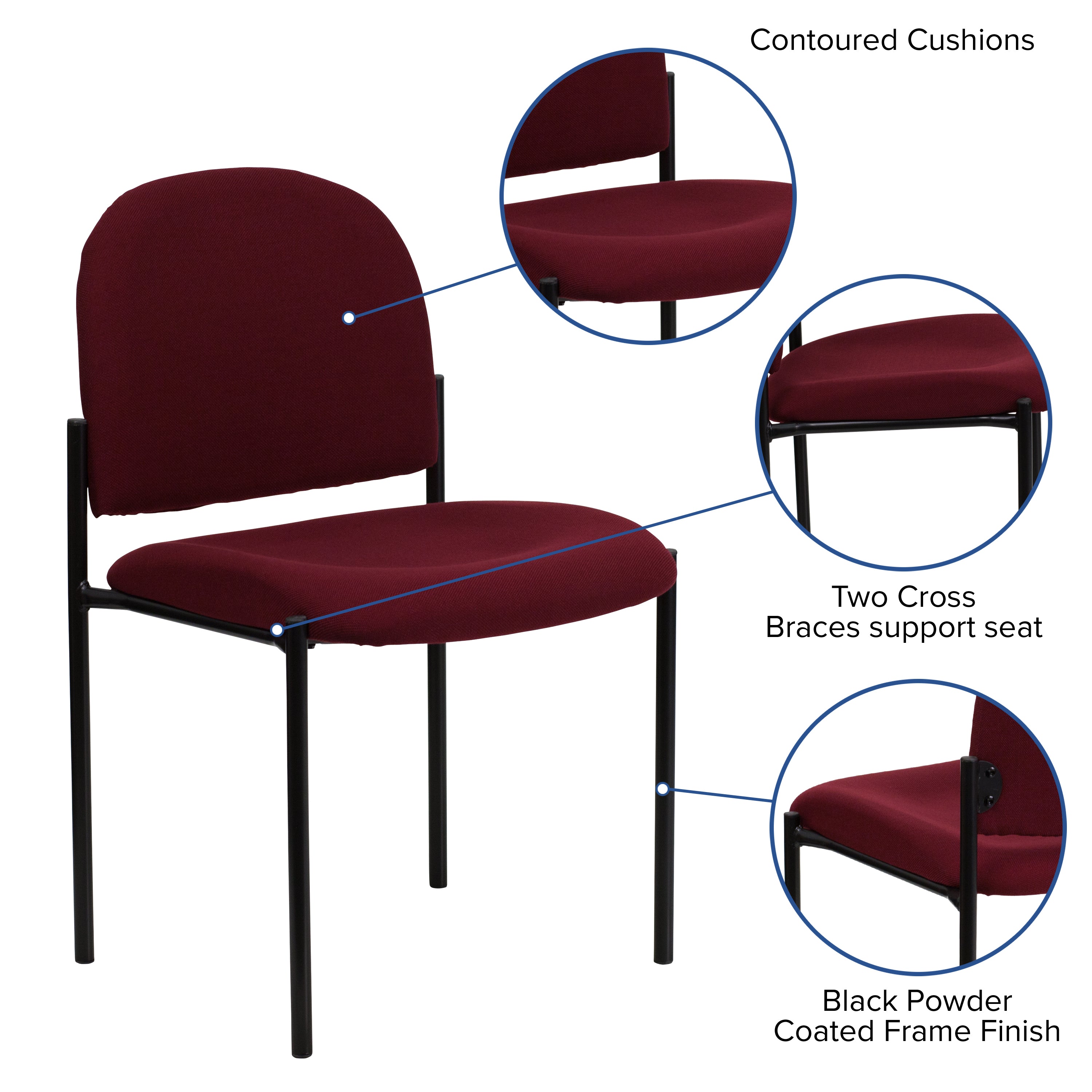 Tania Comfort Burgundy Fabric Stackable Steel Side Reception Chair