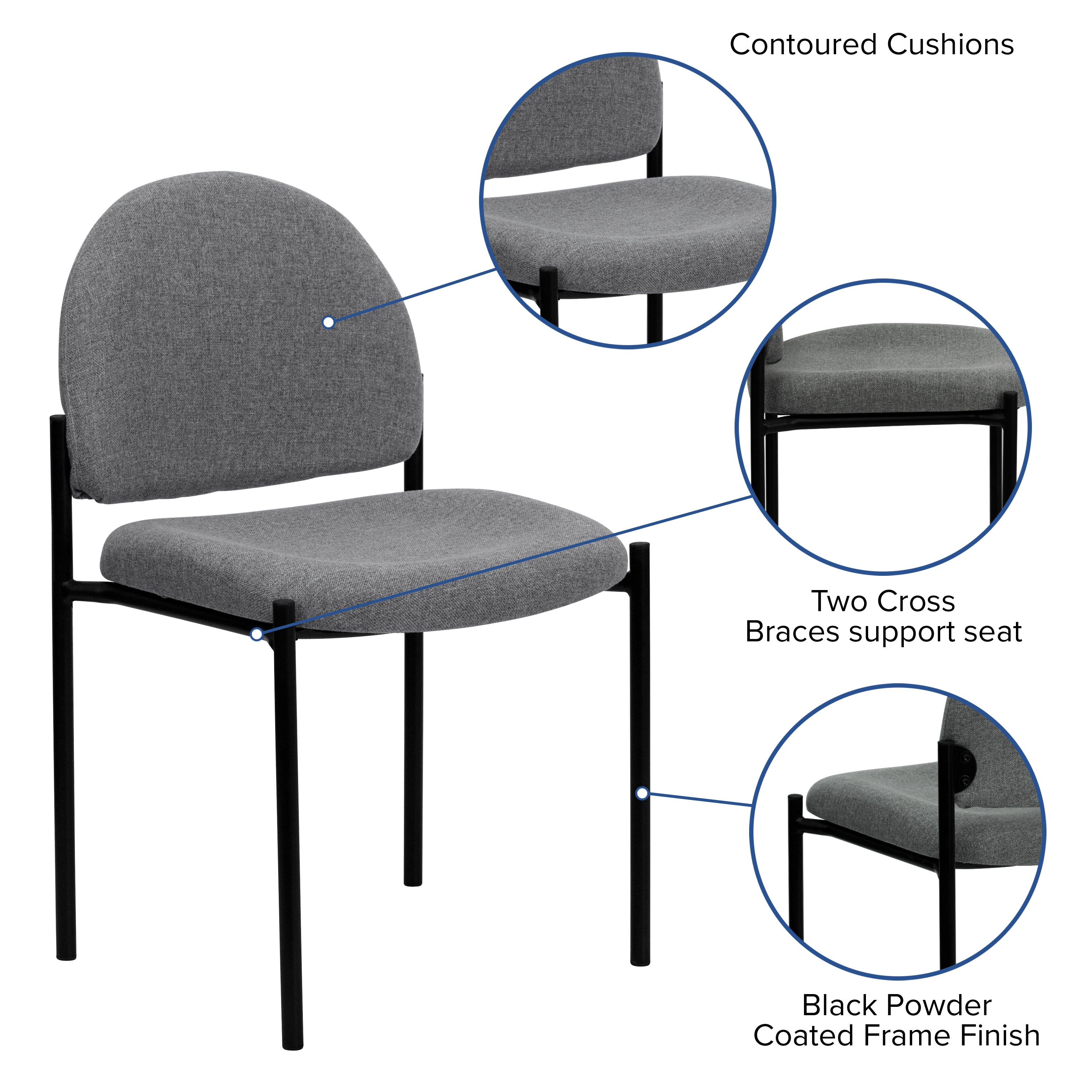 Tania Comfort Gray Fabric Stackable Steel Side Reception Chair