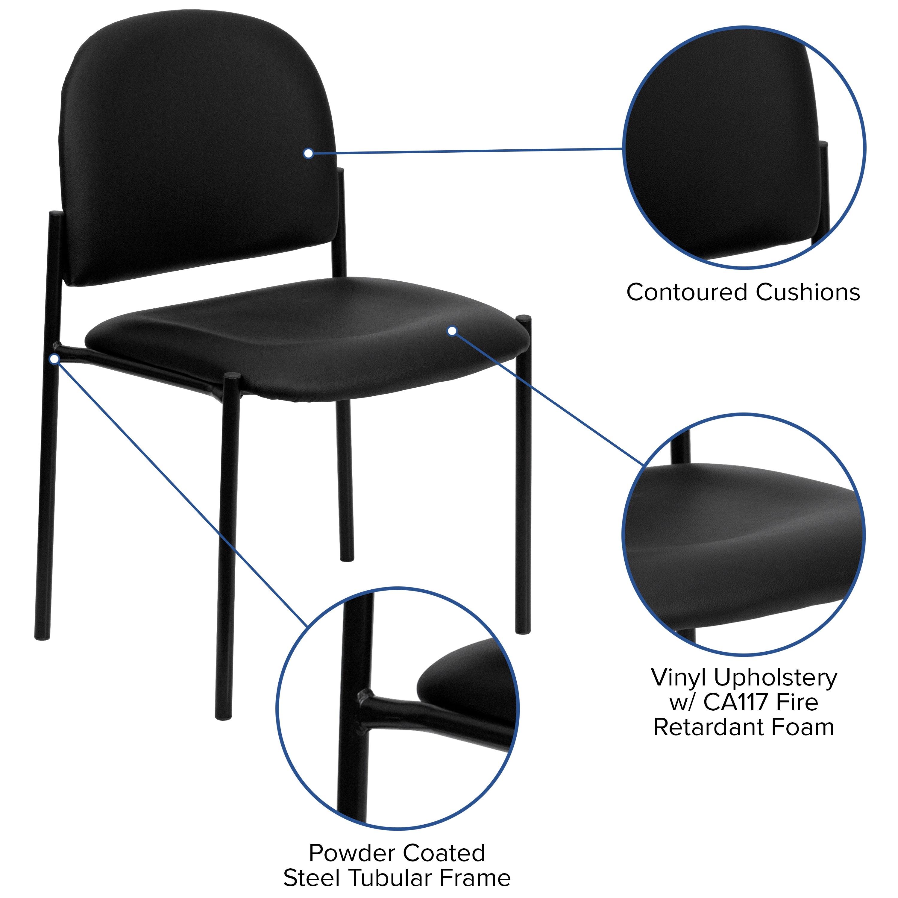 Tania Comfort Black Vinyl Stackable Steel Side Reception Chair
