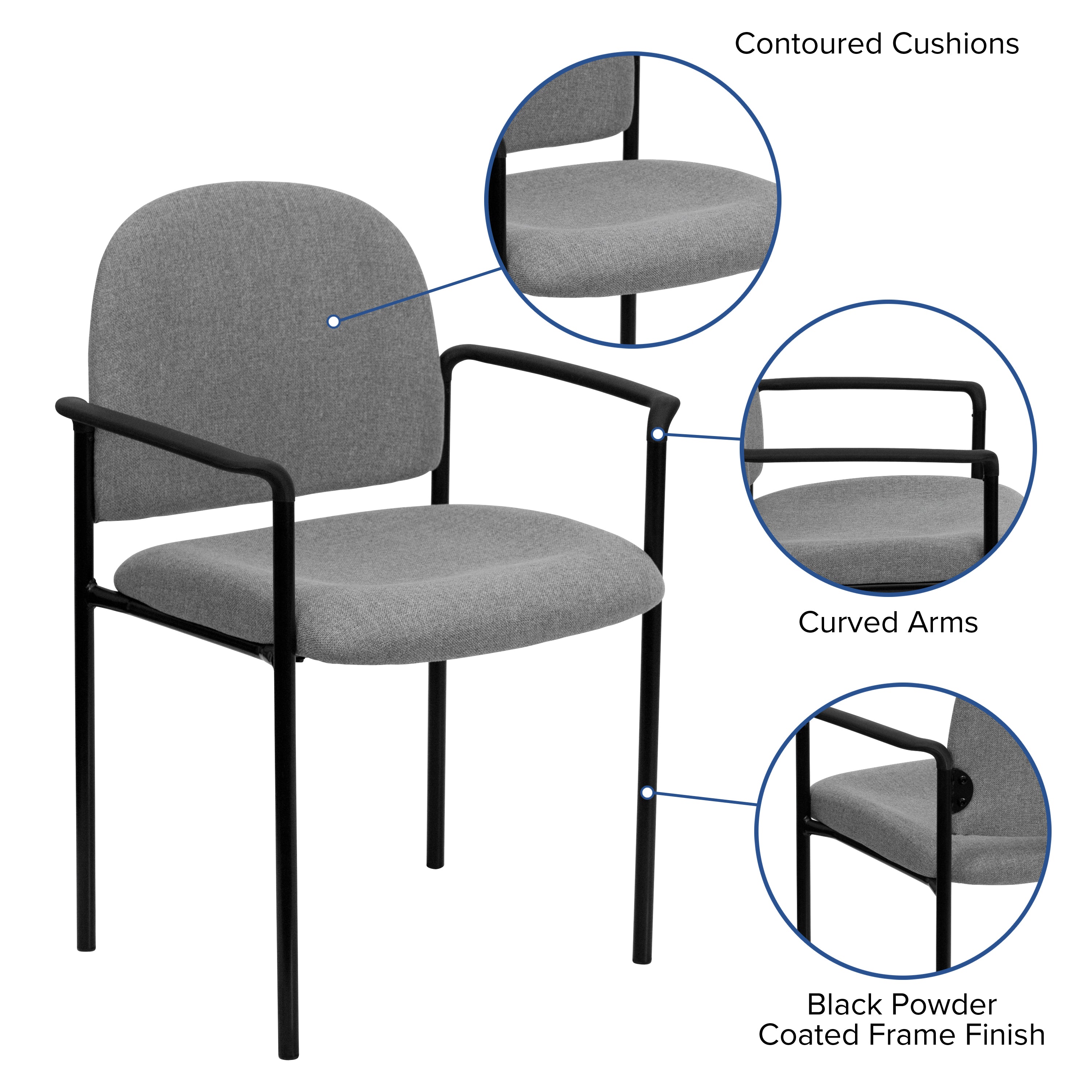 Tiffany Comfort Gray Fabric Stackable Steel Side Reception Chair with Arms