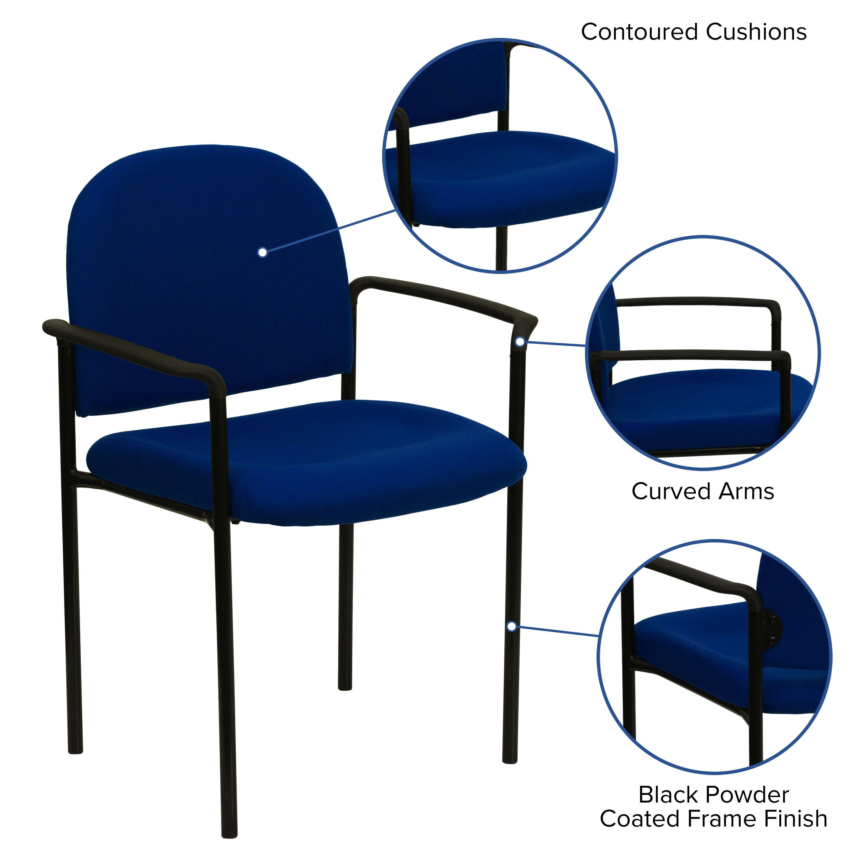 Tiffany Comfort Navy Fabric Stackable Steel Side Reception Chair with Arms