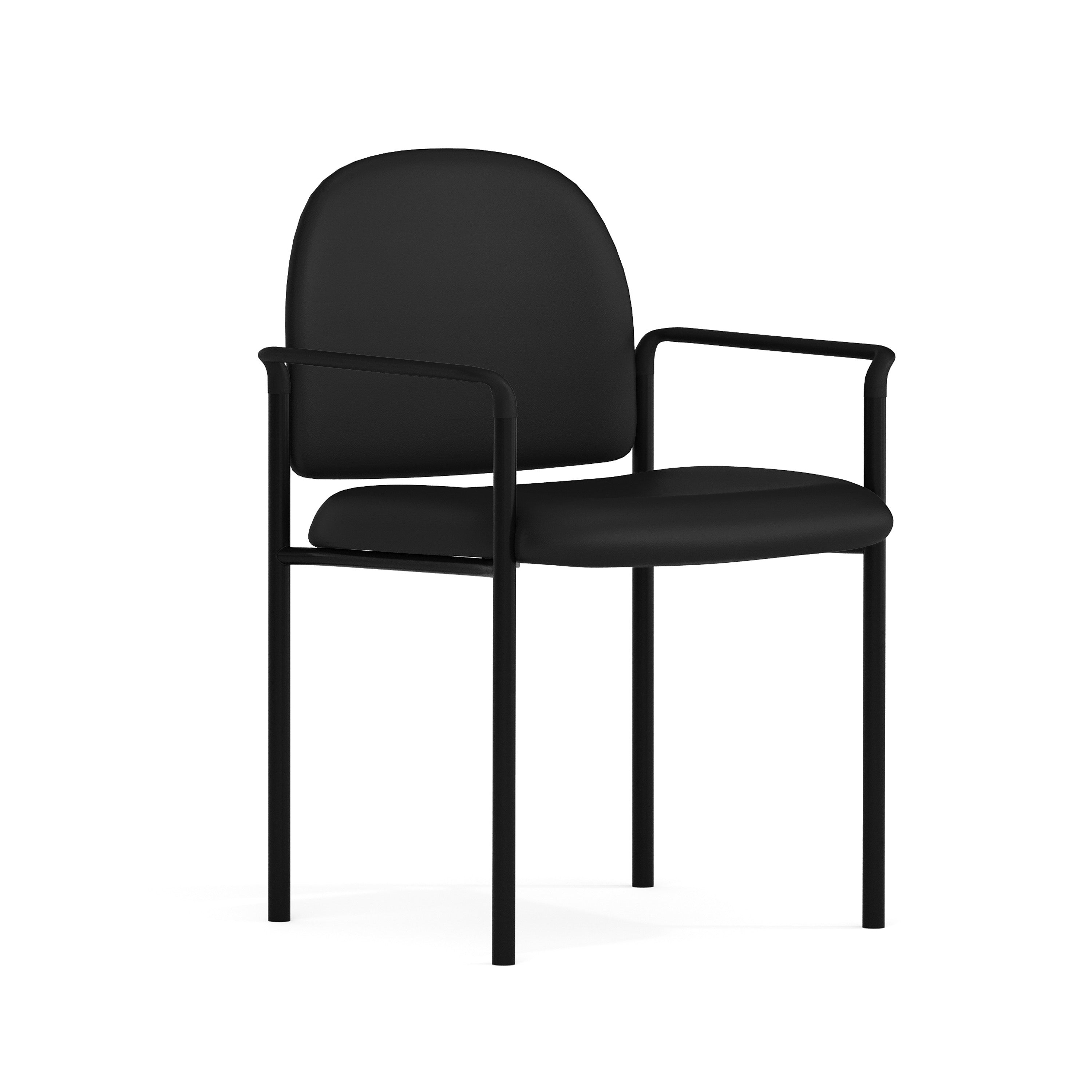 Tiffany Comfort Black Vinyl Stackable Steel Side Reception Chair with Arms