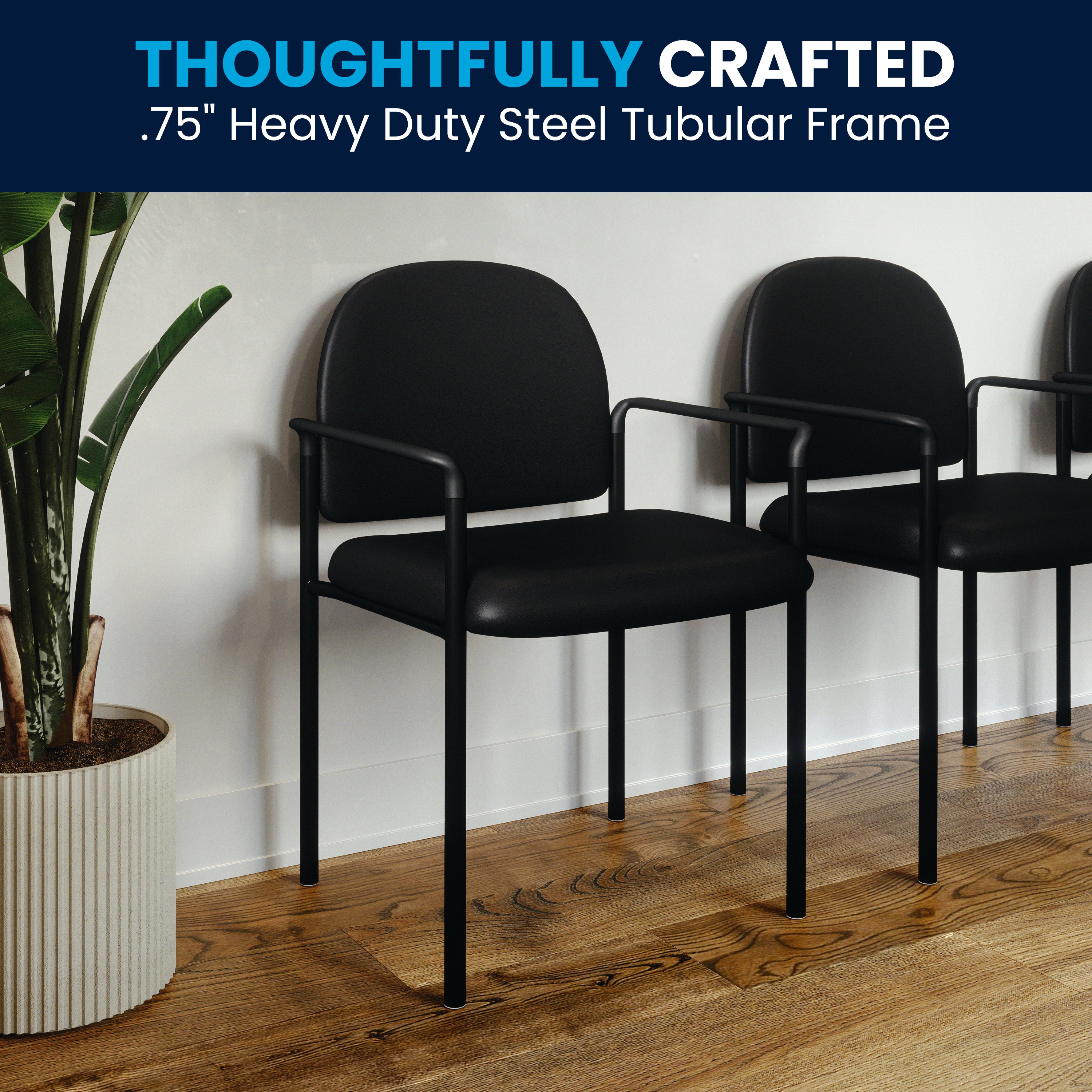 Tiffany Comfort Black Vinyl Stackable Steel Side Reception Chair with Arms