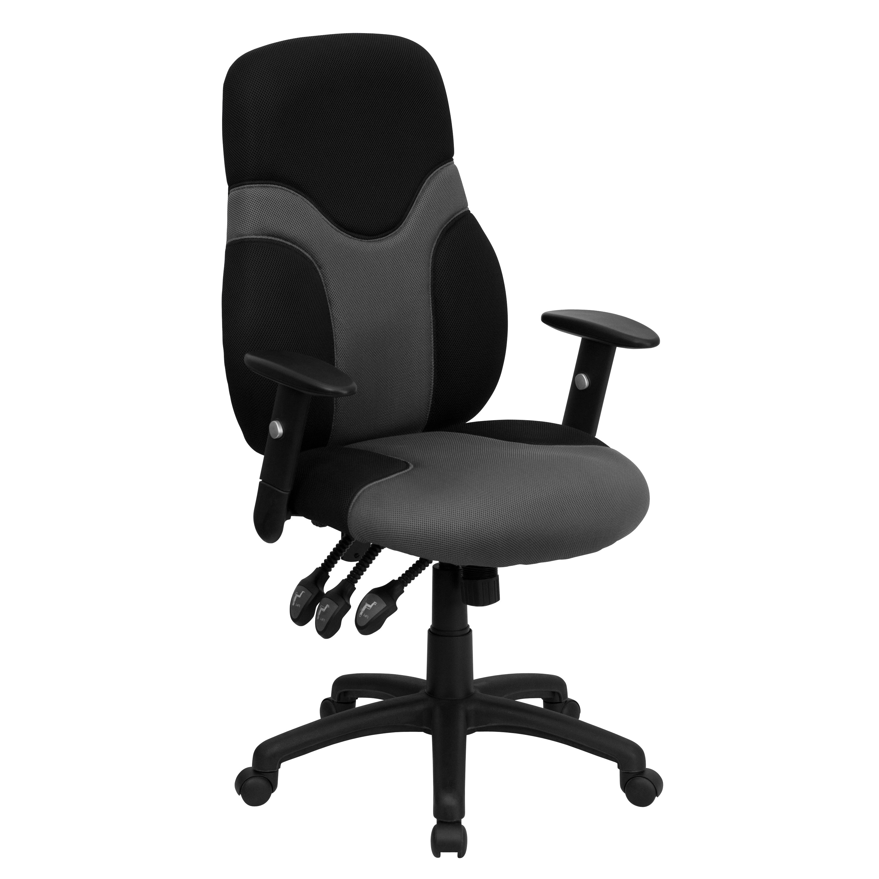 Abbott High Back Ergonomic Black and Gray Mesh Swivel Task Office Chair with Adjustable Arms