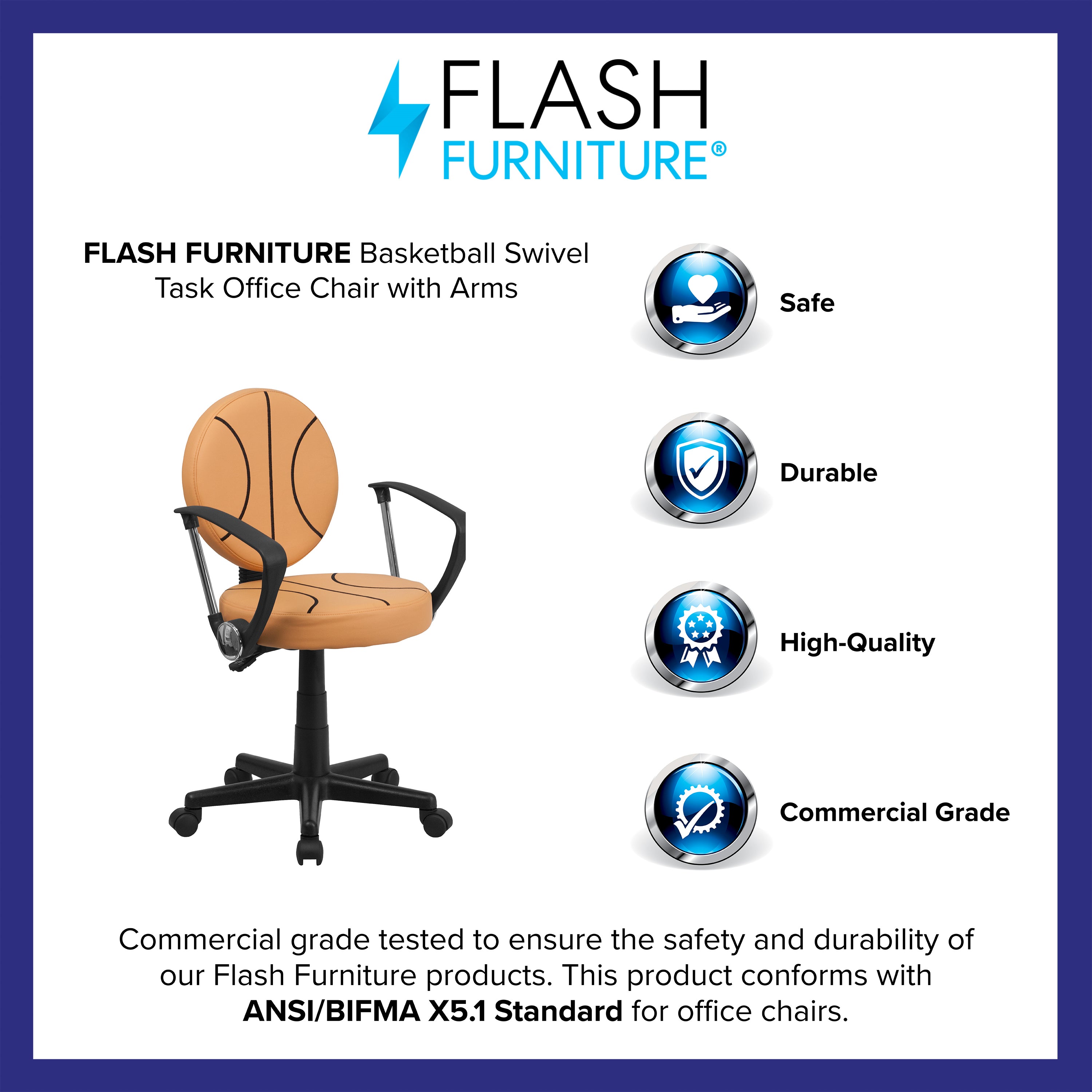 Brandon Basketball Swivel Task Office Chair with Arms