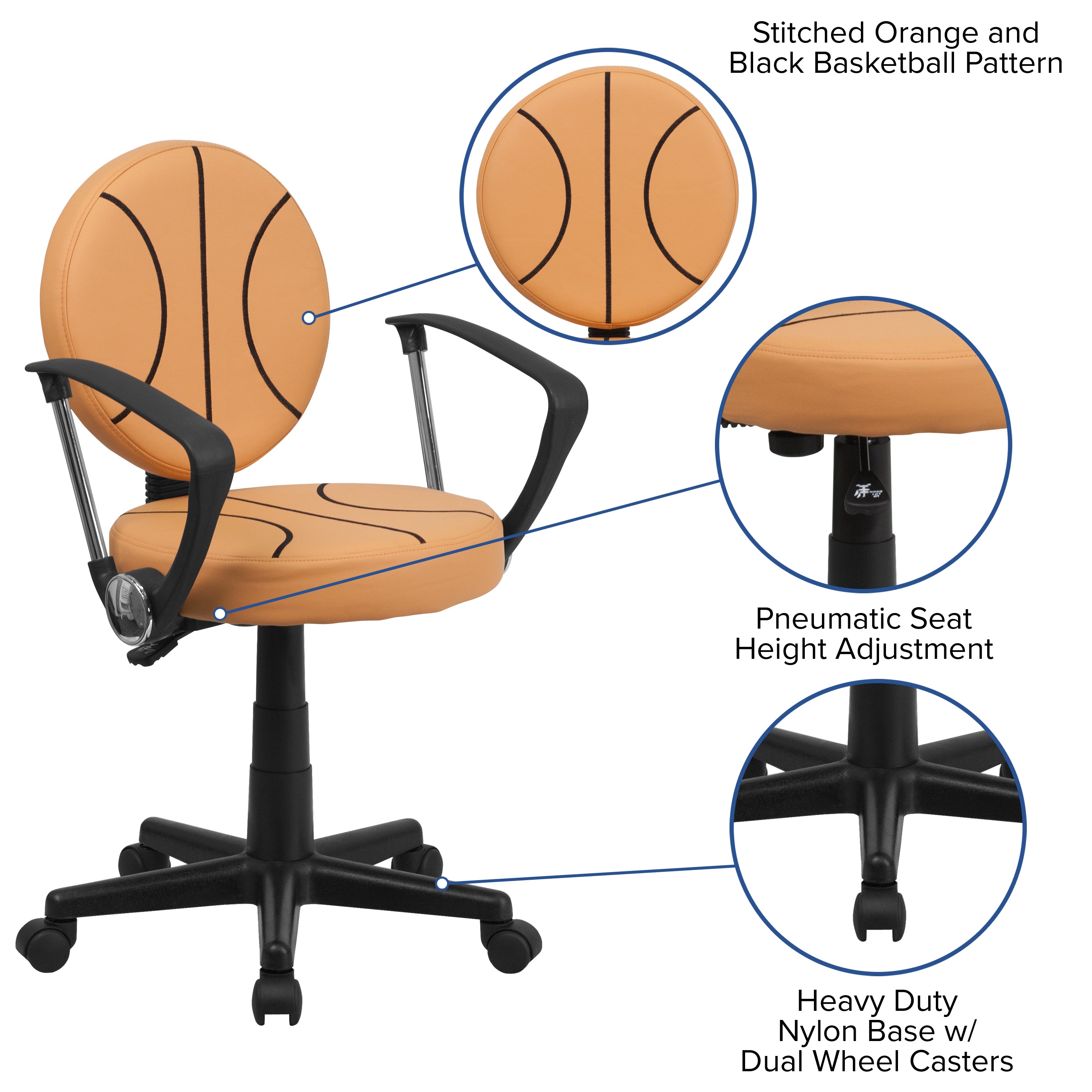 Brandon Basketball Swivel Task Office Chair with Arms