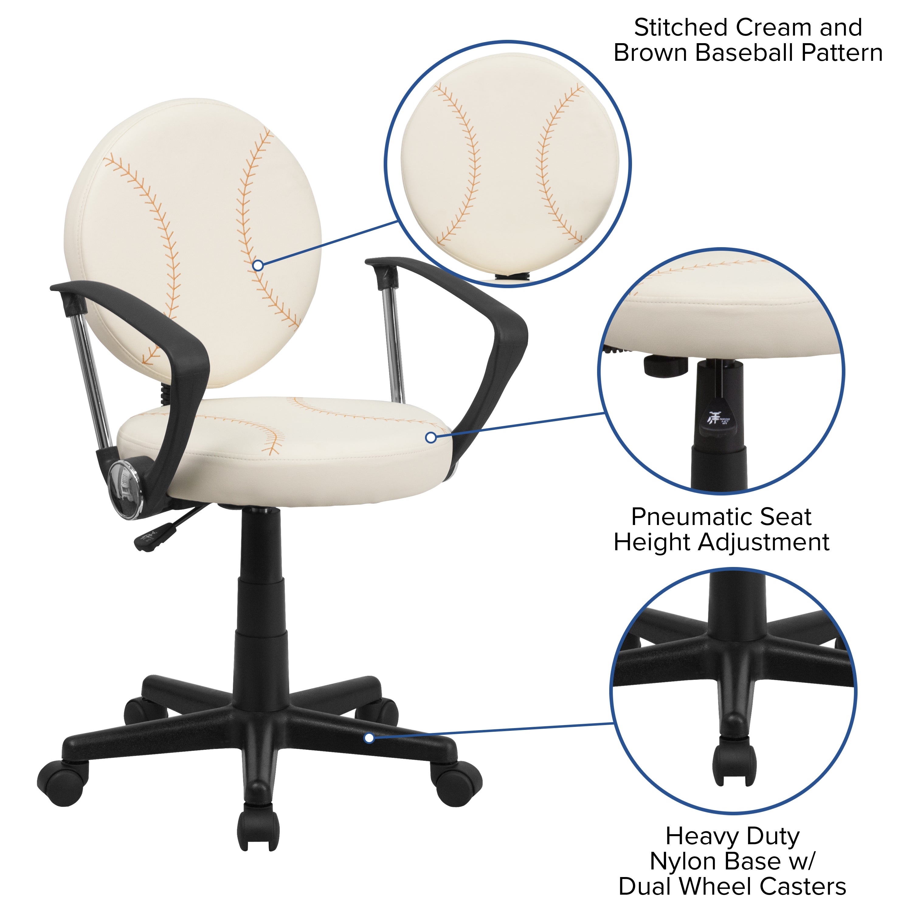 Jonathan Baseball Swivel Task Office Chair with Arms