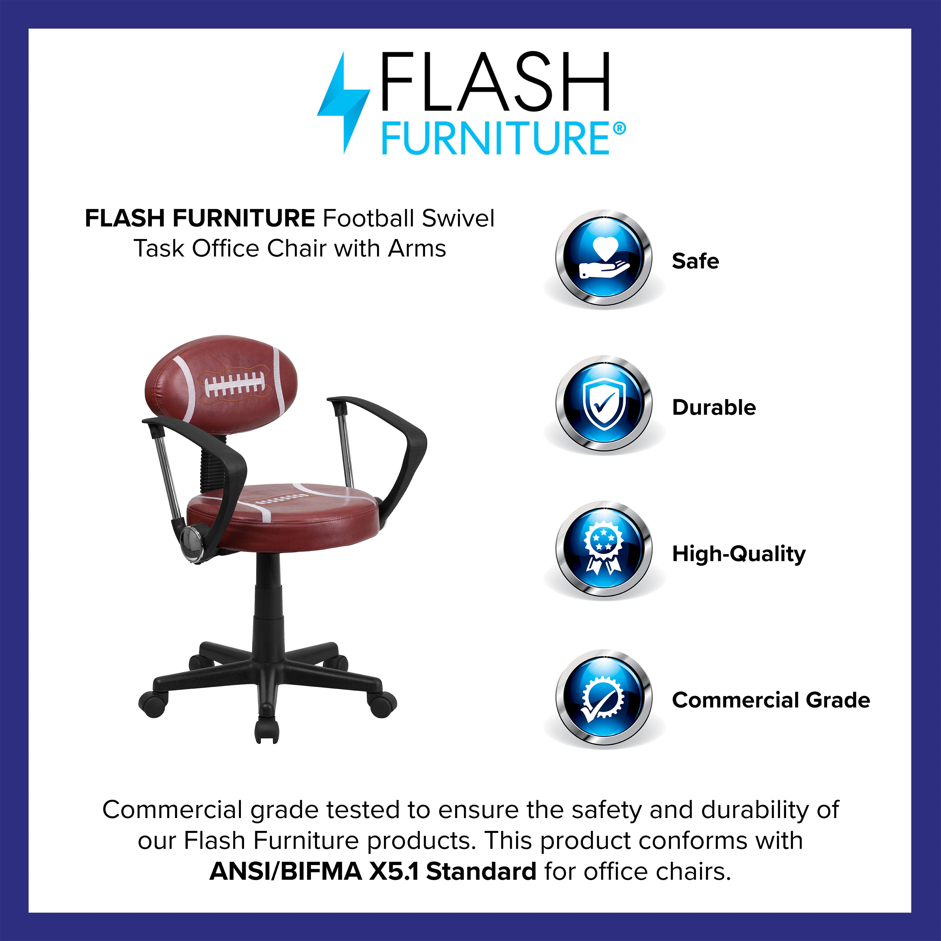 Preston Football Swivel Task Office Chair with Arms