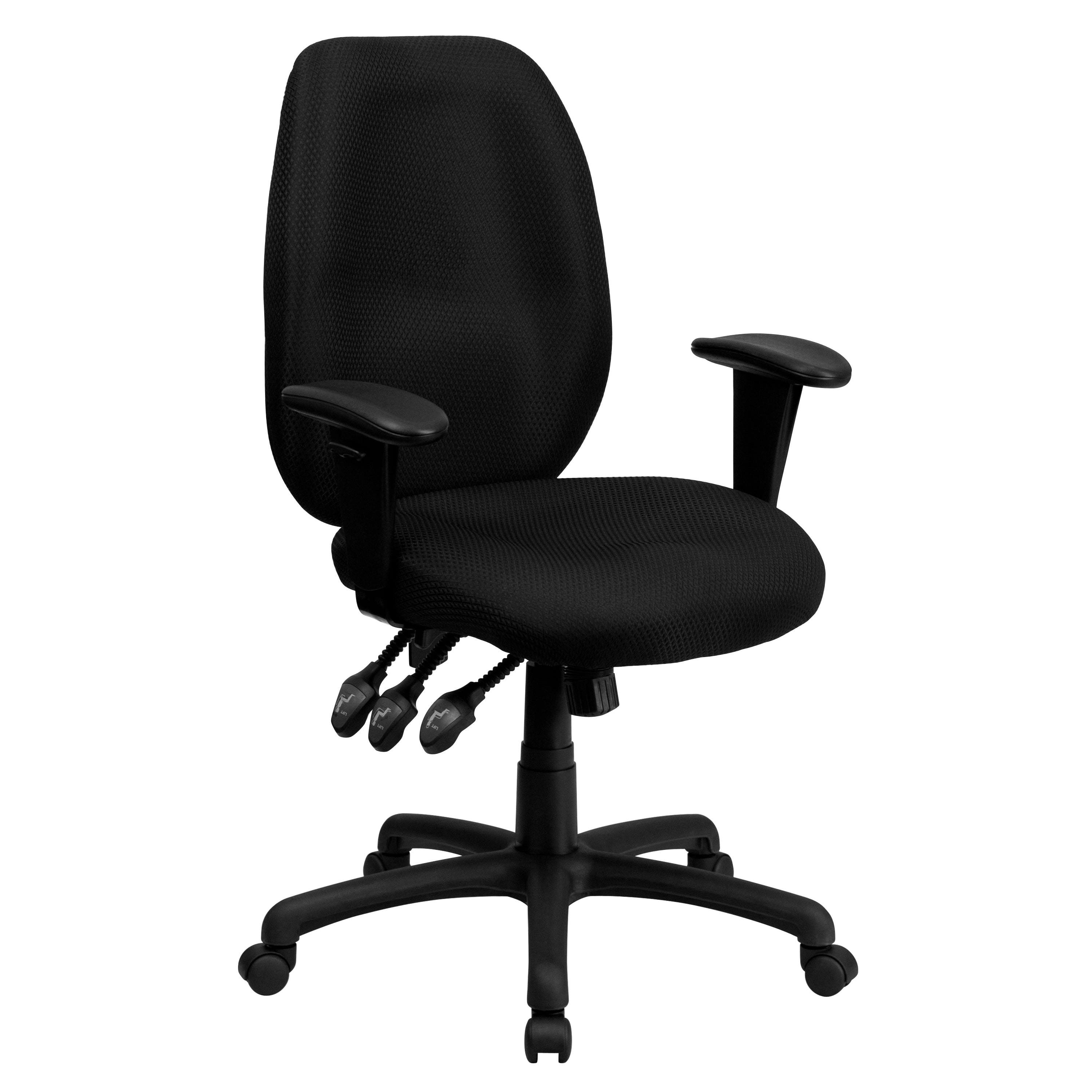 Rochelle High Back Black Fabric Multifunction Ergonomic Executive Swivel Office Chair with Adjustable Arms
