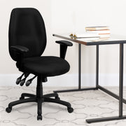Rochelle High Back Black Fabric Multifunction Ergonomic Executive Swivel Office Chair with Adjustable Arms