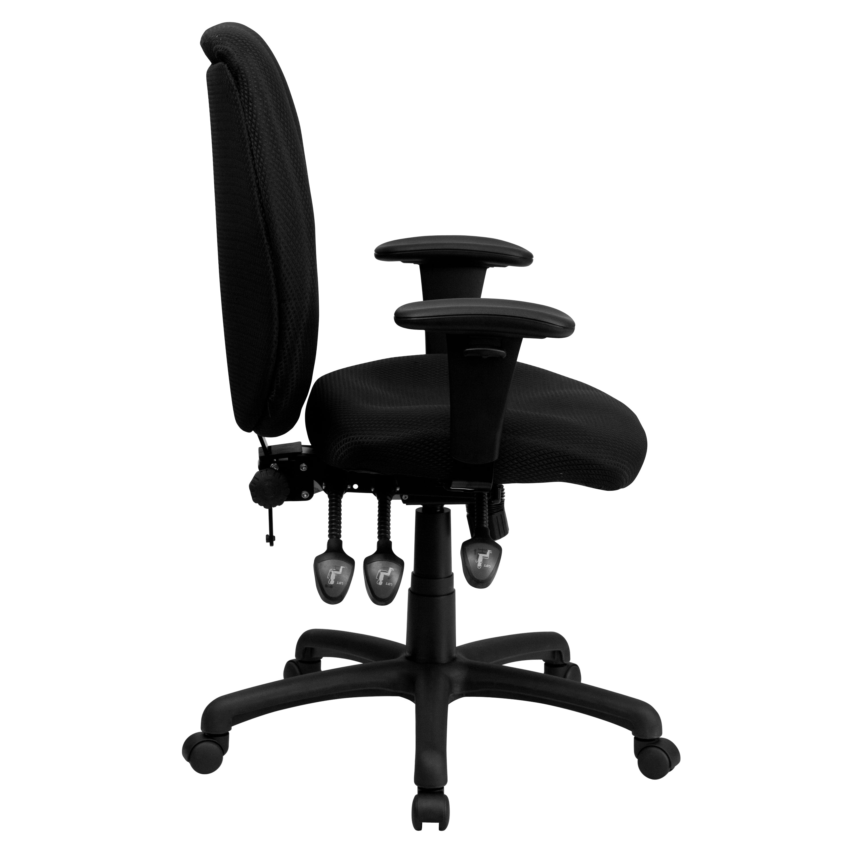 Rochelle High Back Black Fabric Multifunction Ergonomic Executive Swivel Office Chair with Adjustable Arms