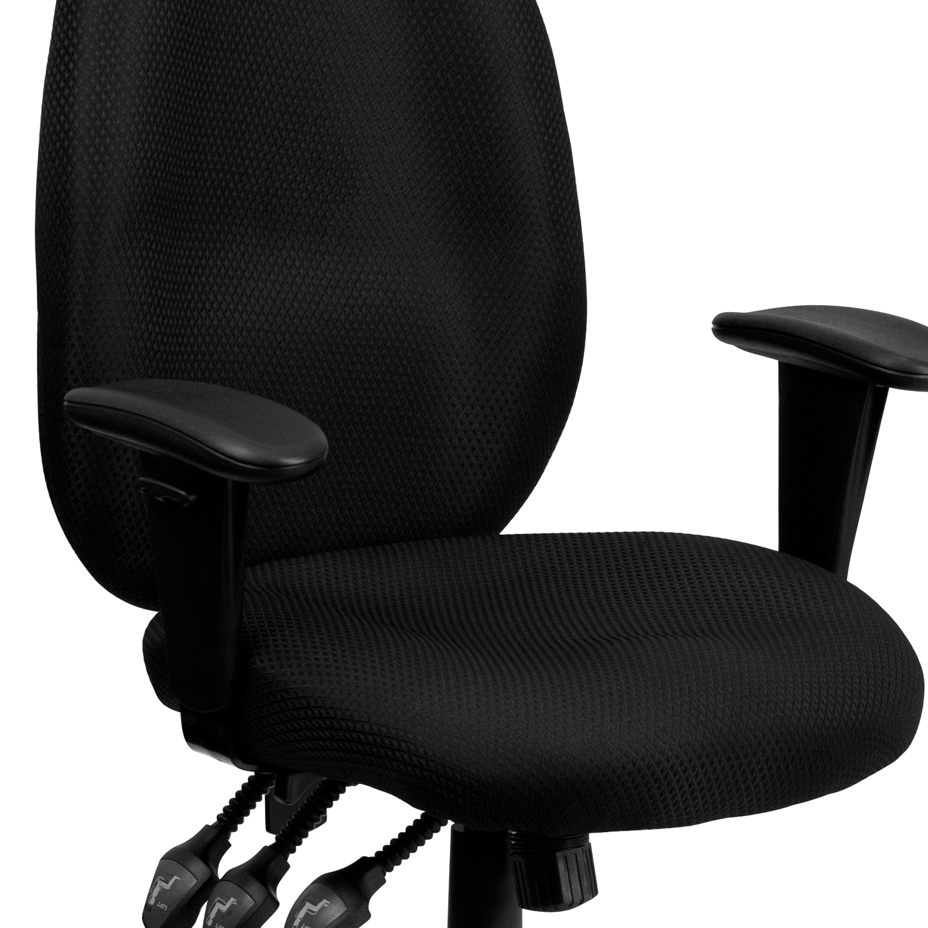 Rochelle High Back Black Fabric Multifunction Ergonomic Executive Swivel Office Chair with Adjustable Arms