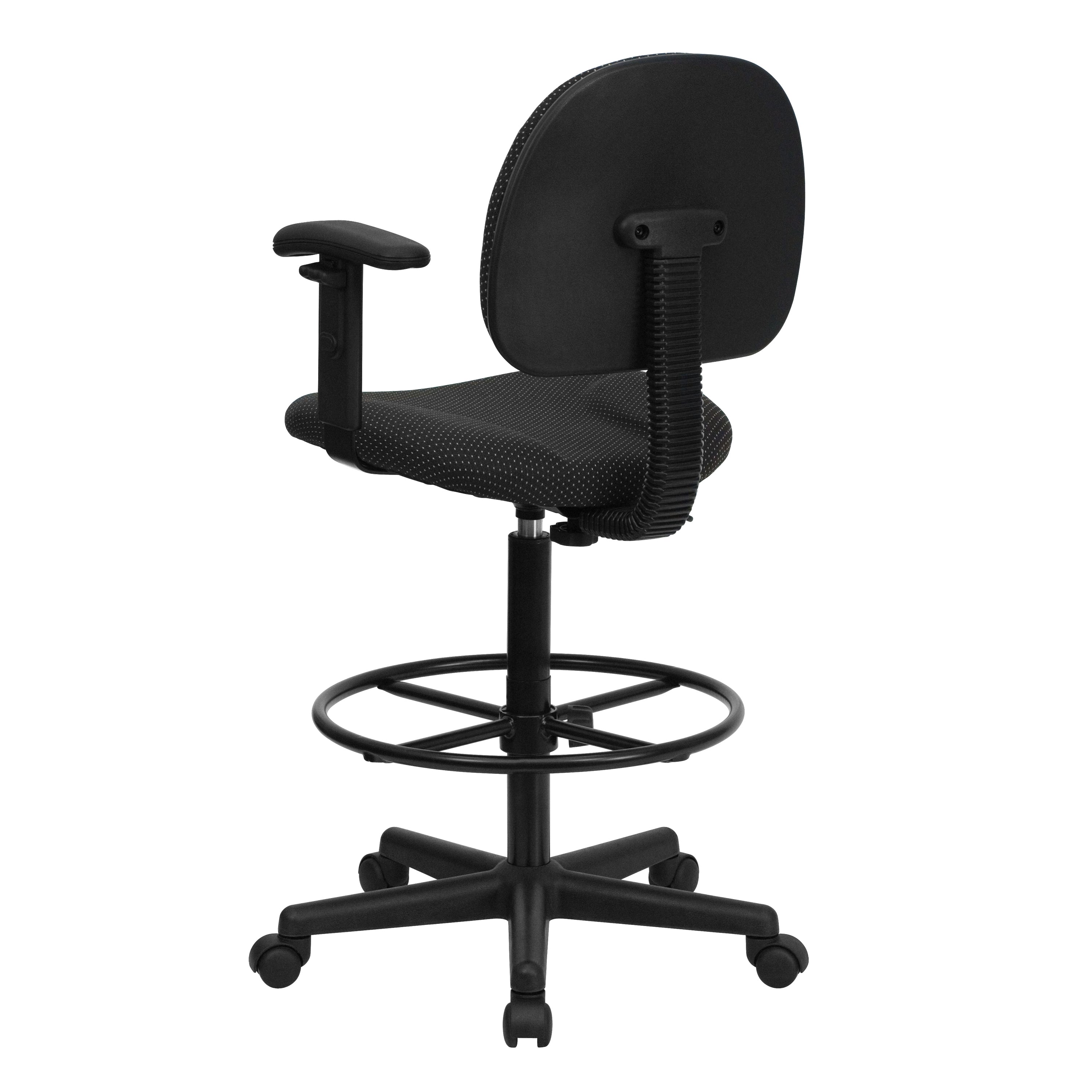 Bruce Black Patterned Fabric Drafting Chair with Adjustable Arms (Cylinders: 22.5''-27''H or 26''-30.5''H)