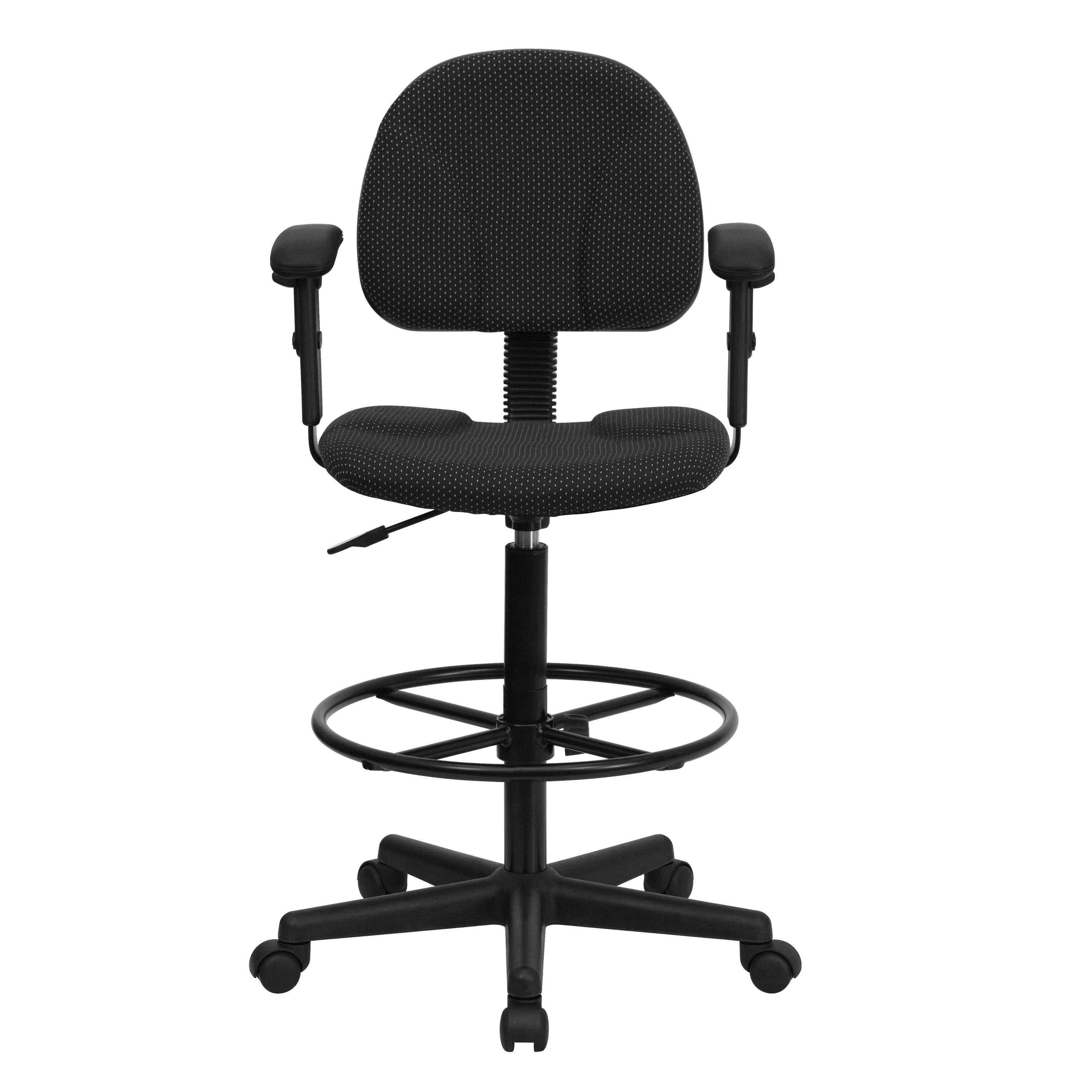Bruce Black Patterned Fabric Drafting Chair with Adjustable Arms (Cylinders: 22.5''-27''H or 26''-30.5''H)