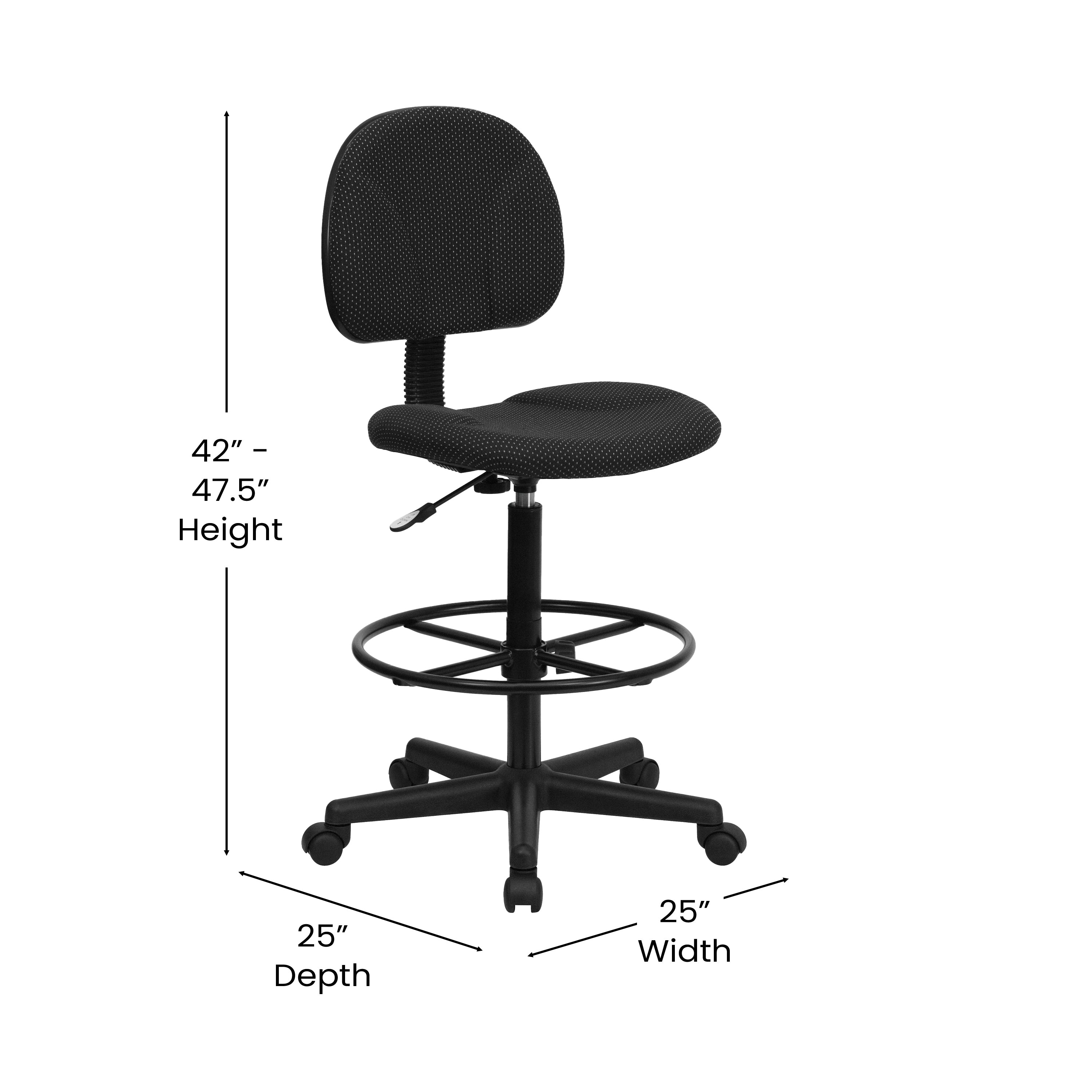 Bruce Black Patterned Fabric Drafting Chair (Cylinders: 22.5''-27''H or 26''-30.5''H)