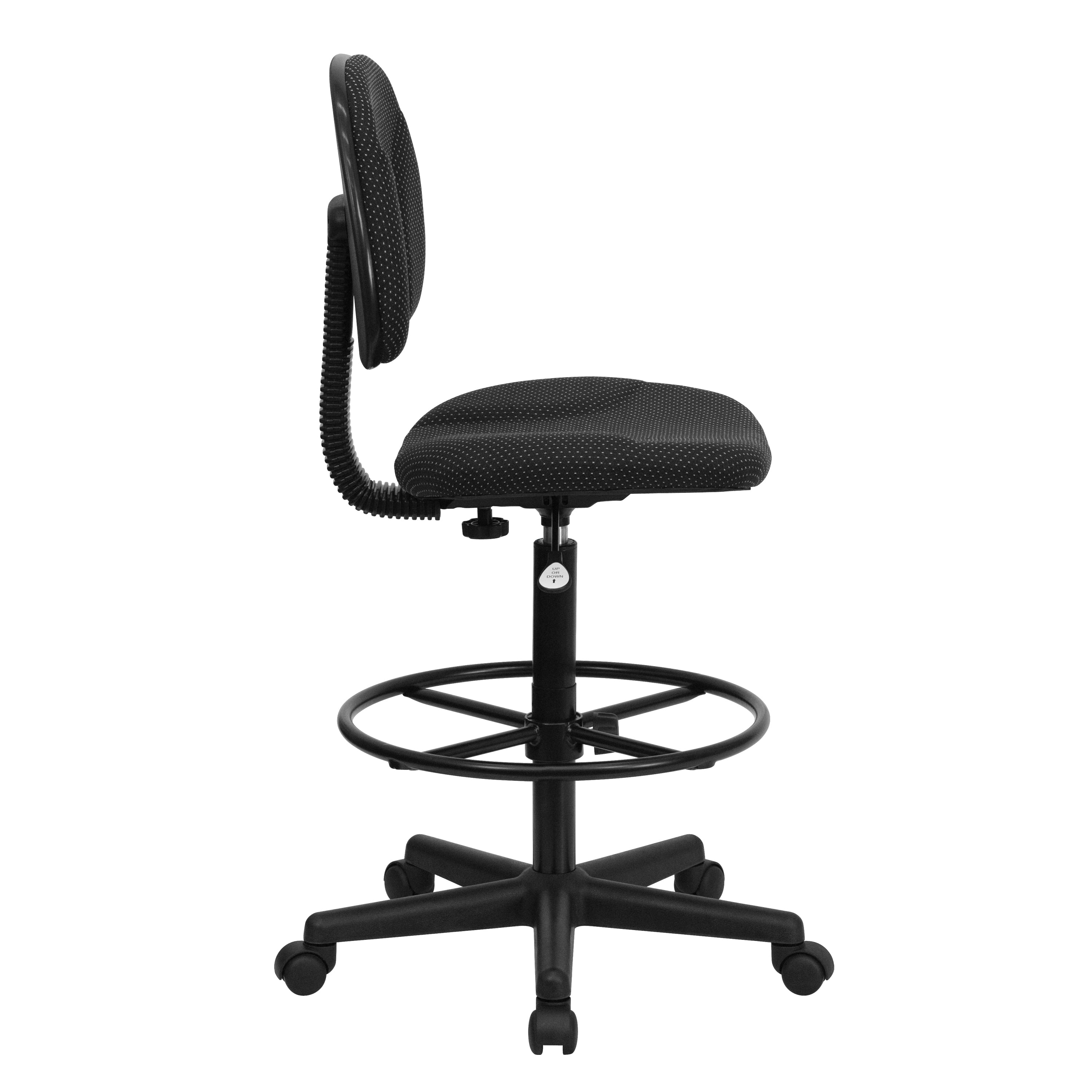Bruce Black Patterned Fabric Drafting Chair (Cylinders: 22.5''-27''H or 26''-30.5''H)