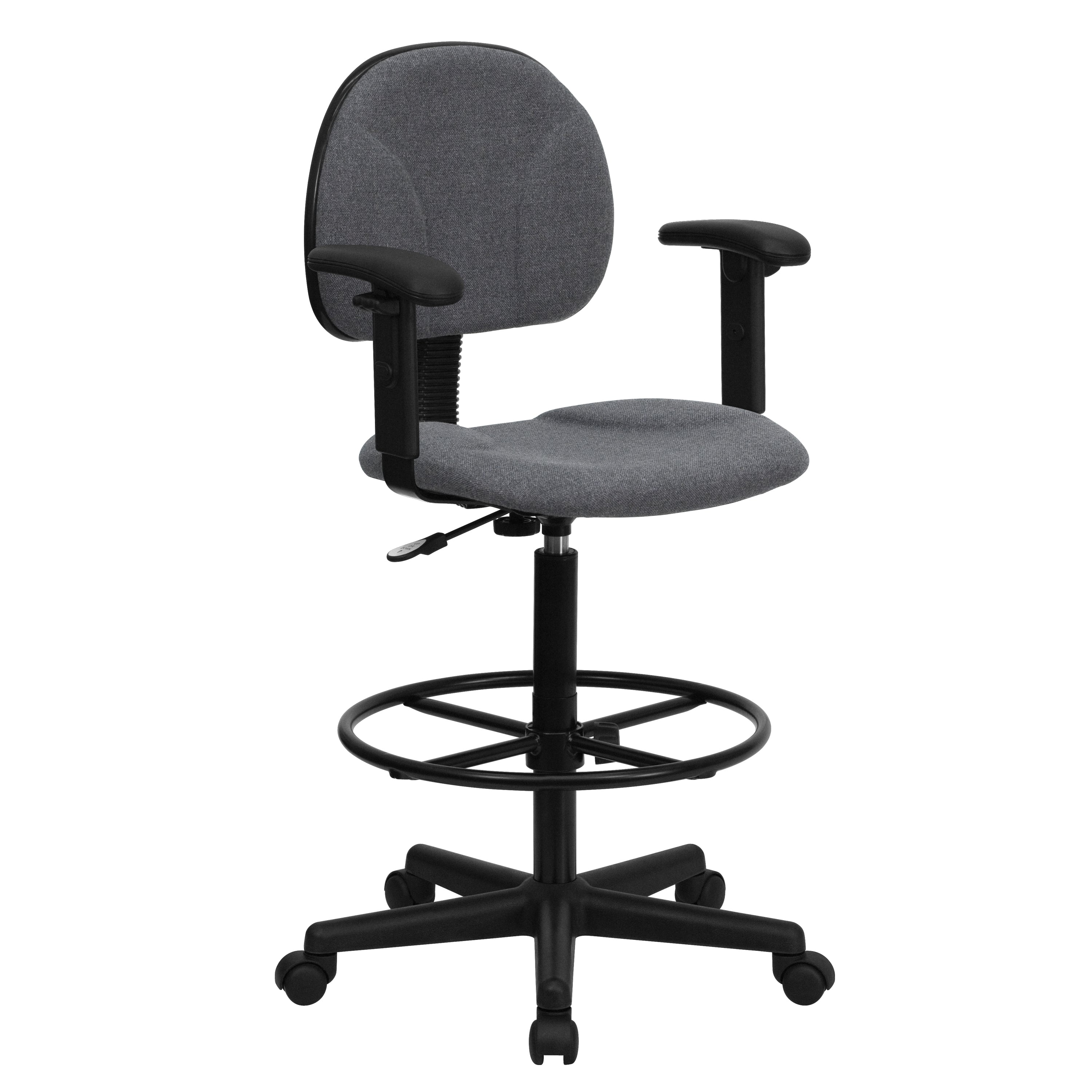 Bruce Gray Fabric Drafting Chair with Adjustable Arms (Cylinders: 22.5''-27''H or 26''-30.5''H)