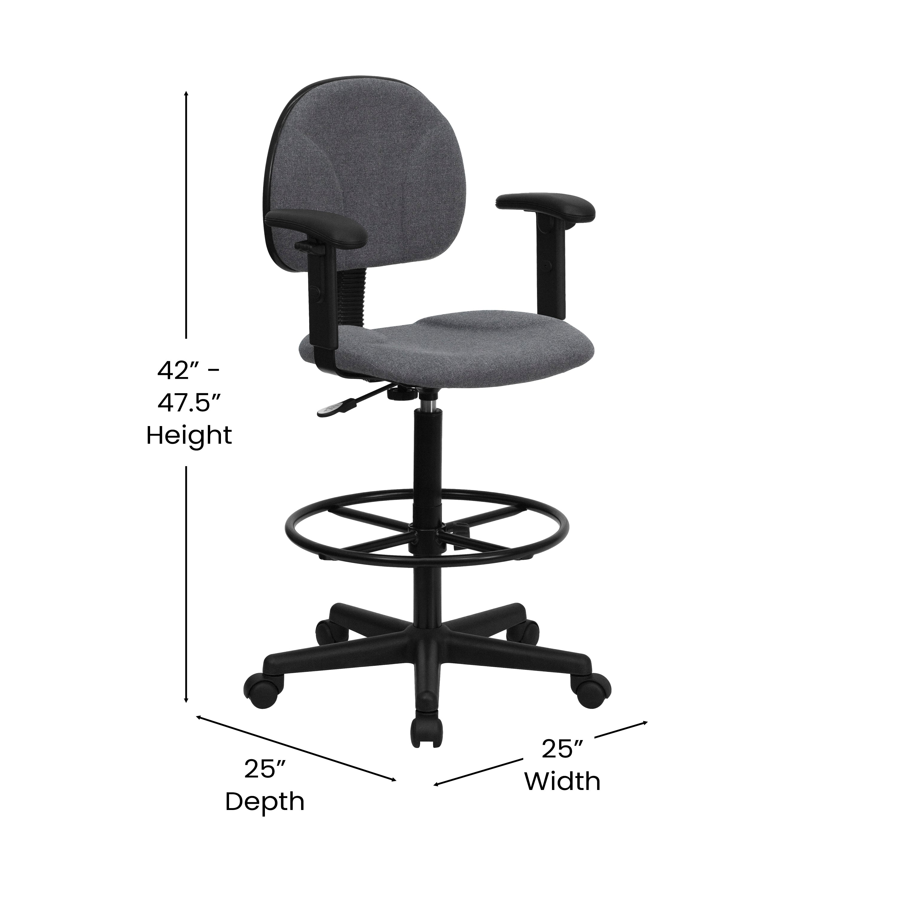 Bruce Gray Fabric Drafting Chair with Adjustable Arms (Cylinders: 22.5''-27''H or 26''-30.5''H)