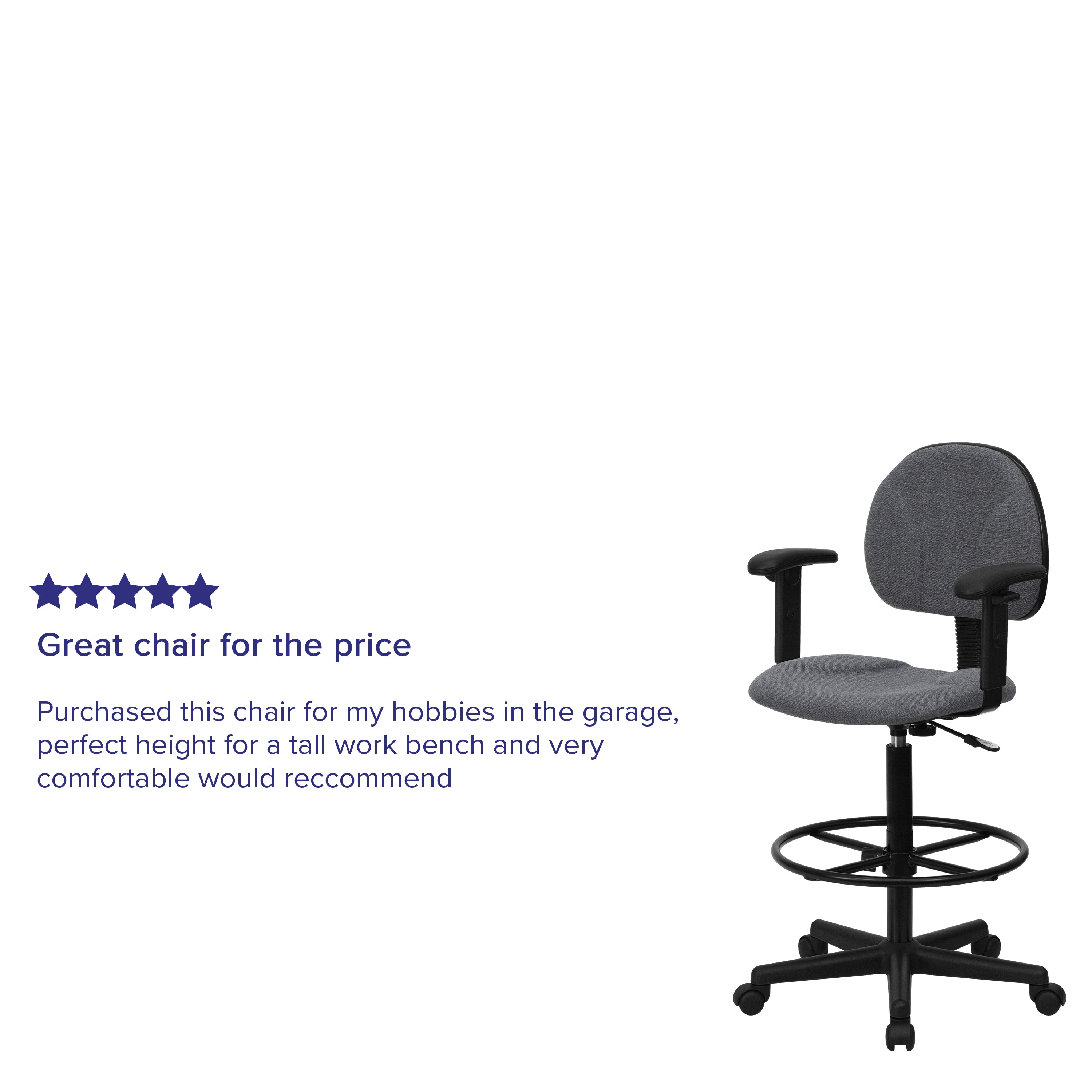 Bruce Gray Fabric Drafting Chair with Adjustable Arms (Cylinders: 22.5''-27''H or 26''-30.5''H)