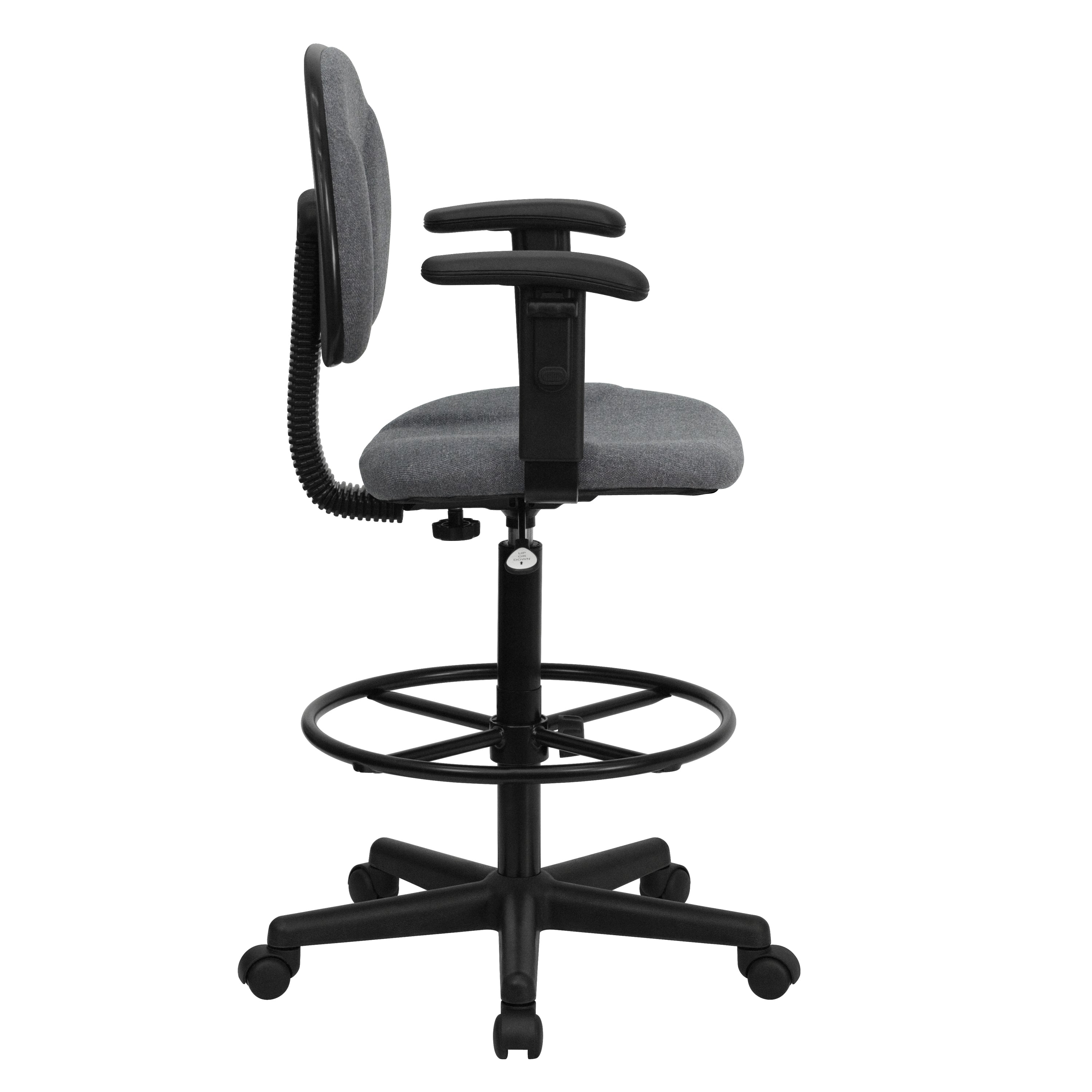 Bruce Gray Fabric Drafting Chair with Adjustable Arms (Cylinders: 22.5''-27''H or 26''-30.5''H)