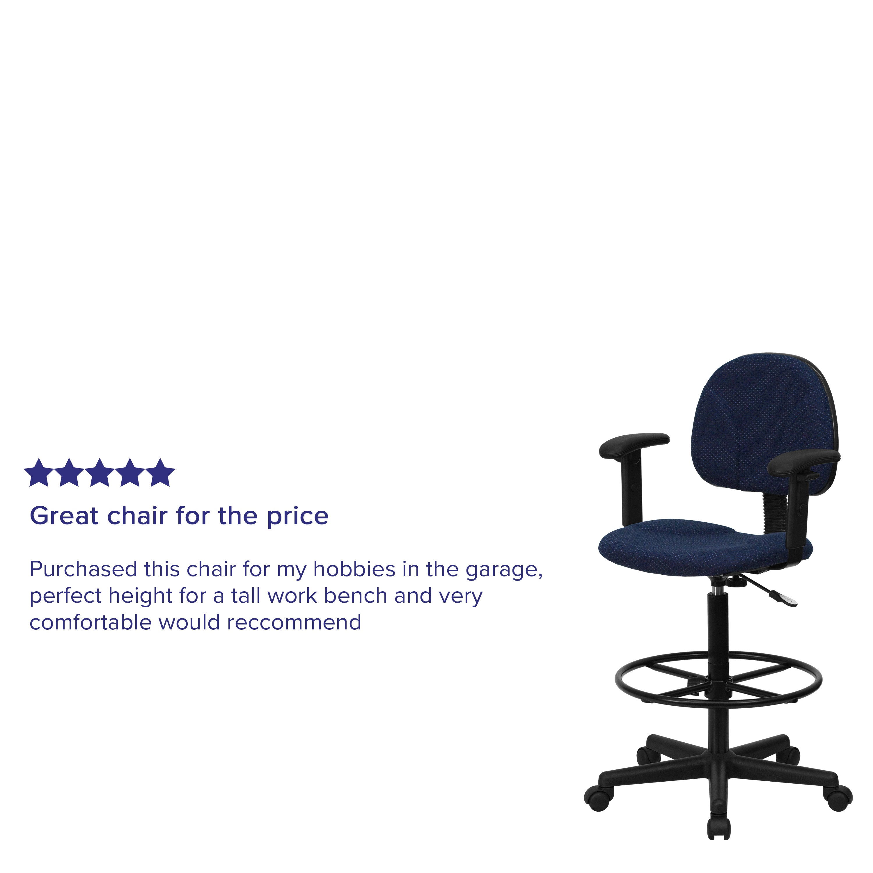 Bruce Navy Blue Patterned Fabric Drafting Chair with Adjustable Arms (Cylinders: 22.5''-27''H or 26''-30.5''H)