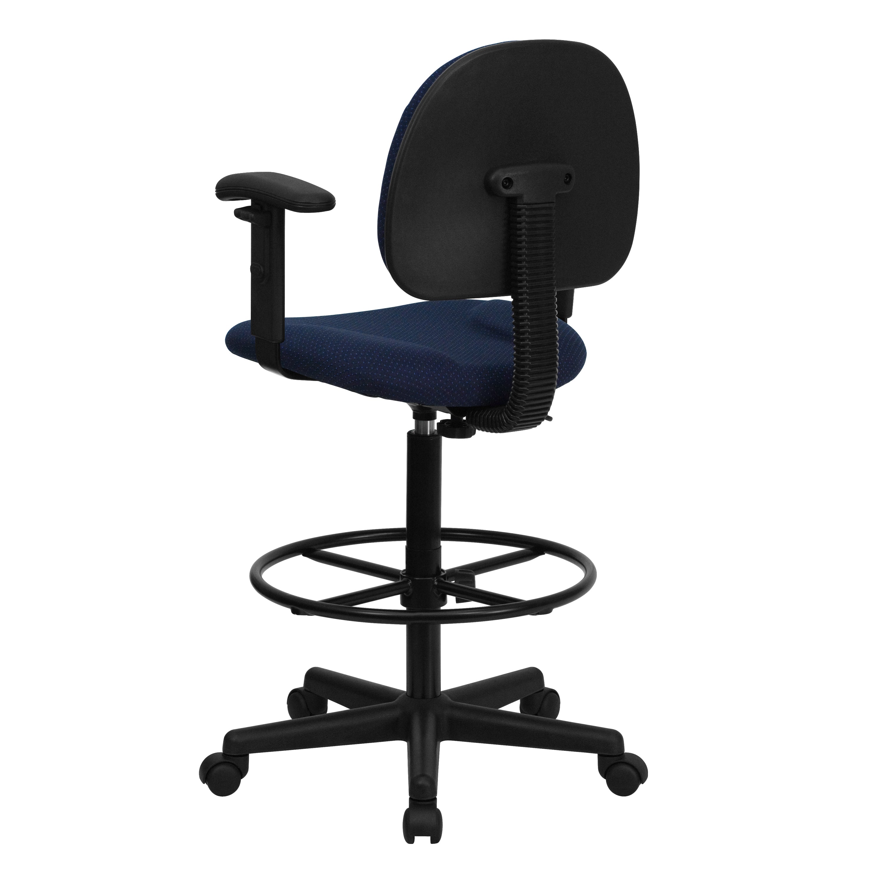 Bruce Navy Blue Patterned Fabric Drafting Chair with Adjustable Arms (Cylinders: 22.5''-27''H or 26''-30.5''H)