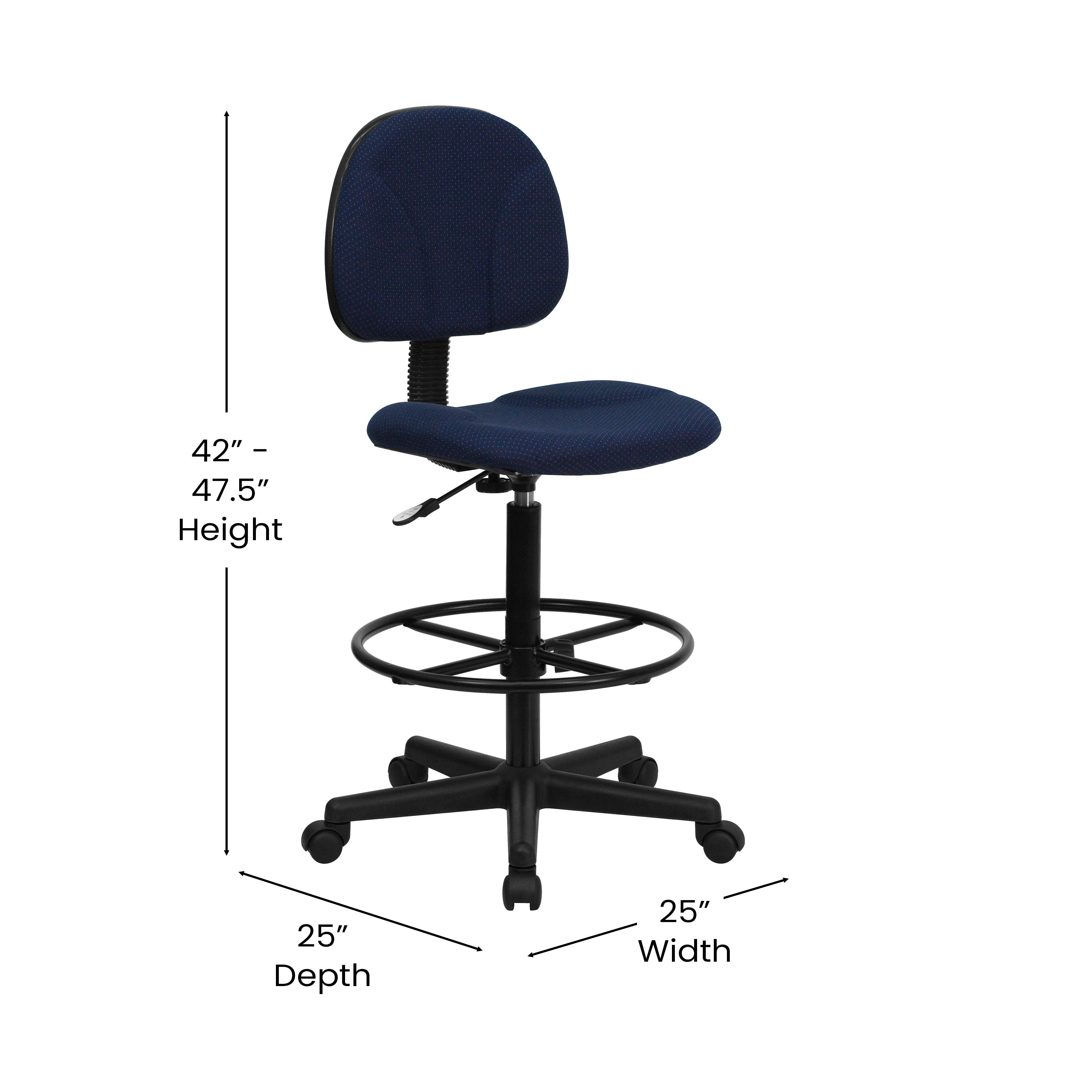 Bruce Navy Blue Patterned Fabric Drafting Chair (Cylinders: 22.5''-27''H or 26''-30.5''H)