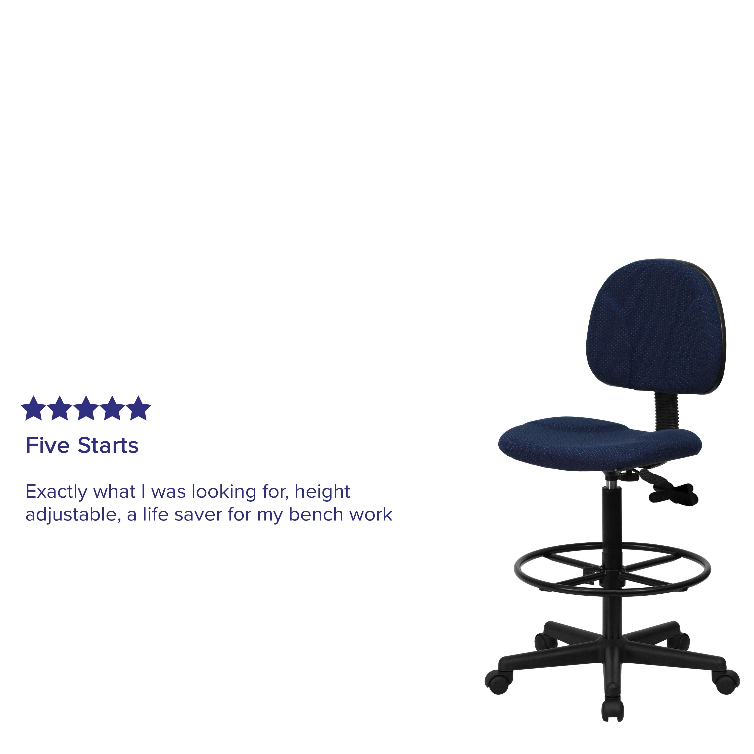 Bruce Navy Blue Patterned Fabric Drafting Chair (Cylinders: 22.5''-27''H or 26''-30.5''H)
