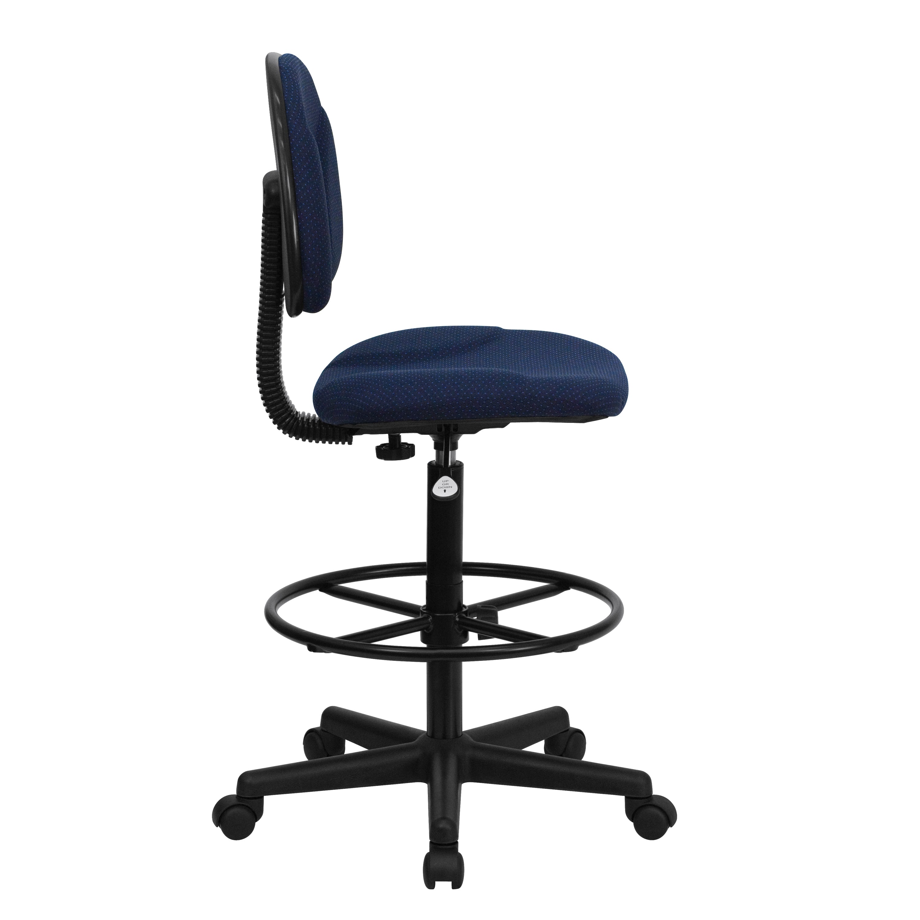 Bruce Navy Blue Patterned Fabric Drafting Chair (Cylinders: 22.5''-27''H or 26''-30.5''H)