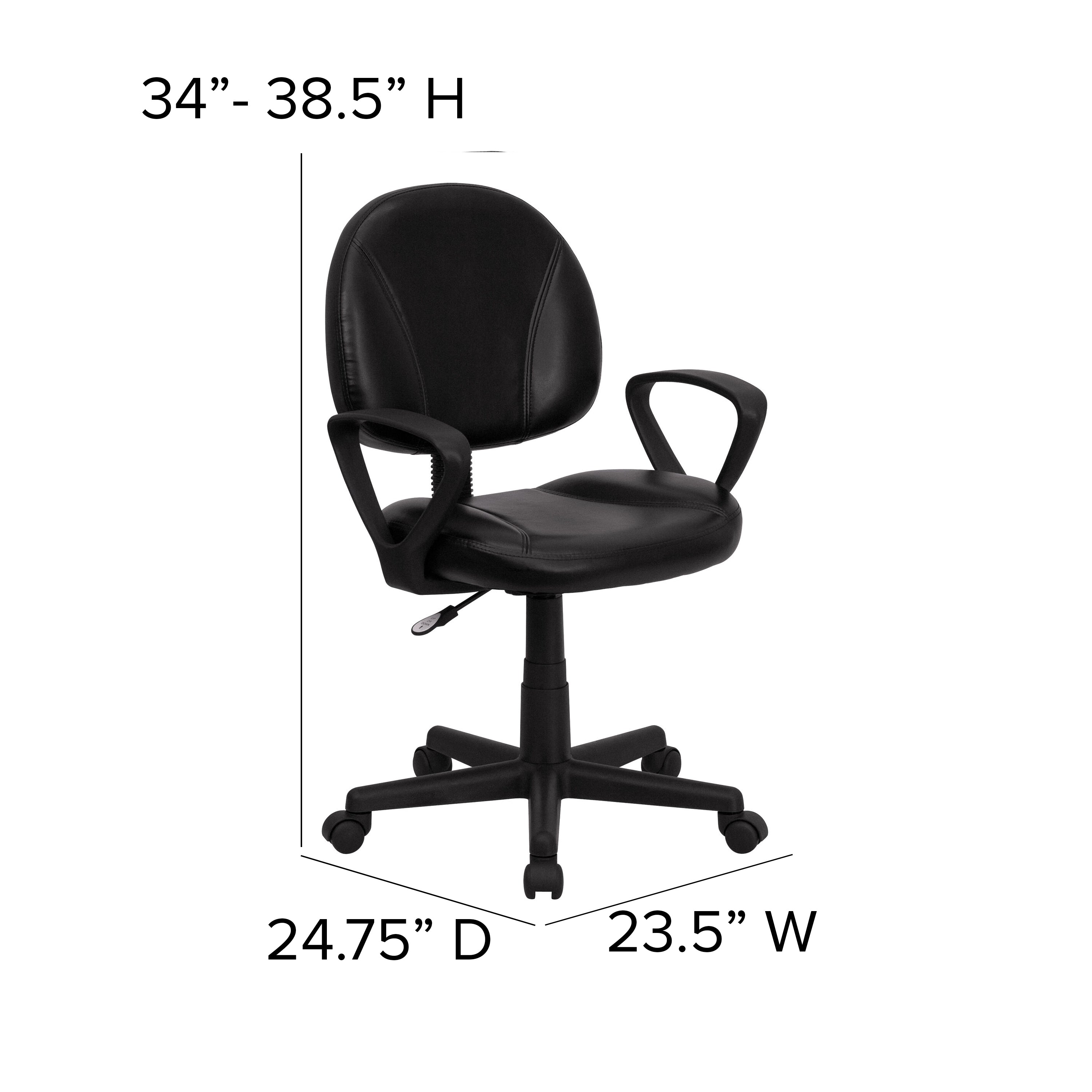 Ronald Mid-Back Black LeatherSoft Swivel Ergonomic Task Office Chair with Back Depth Adjustment and Arms