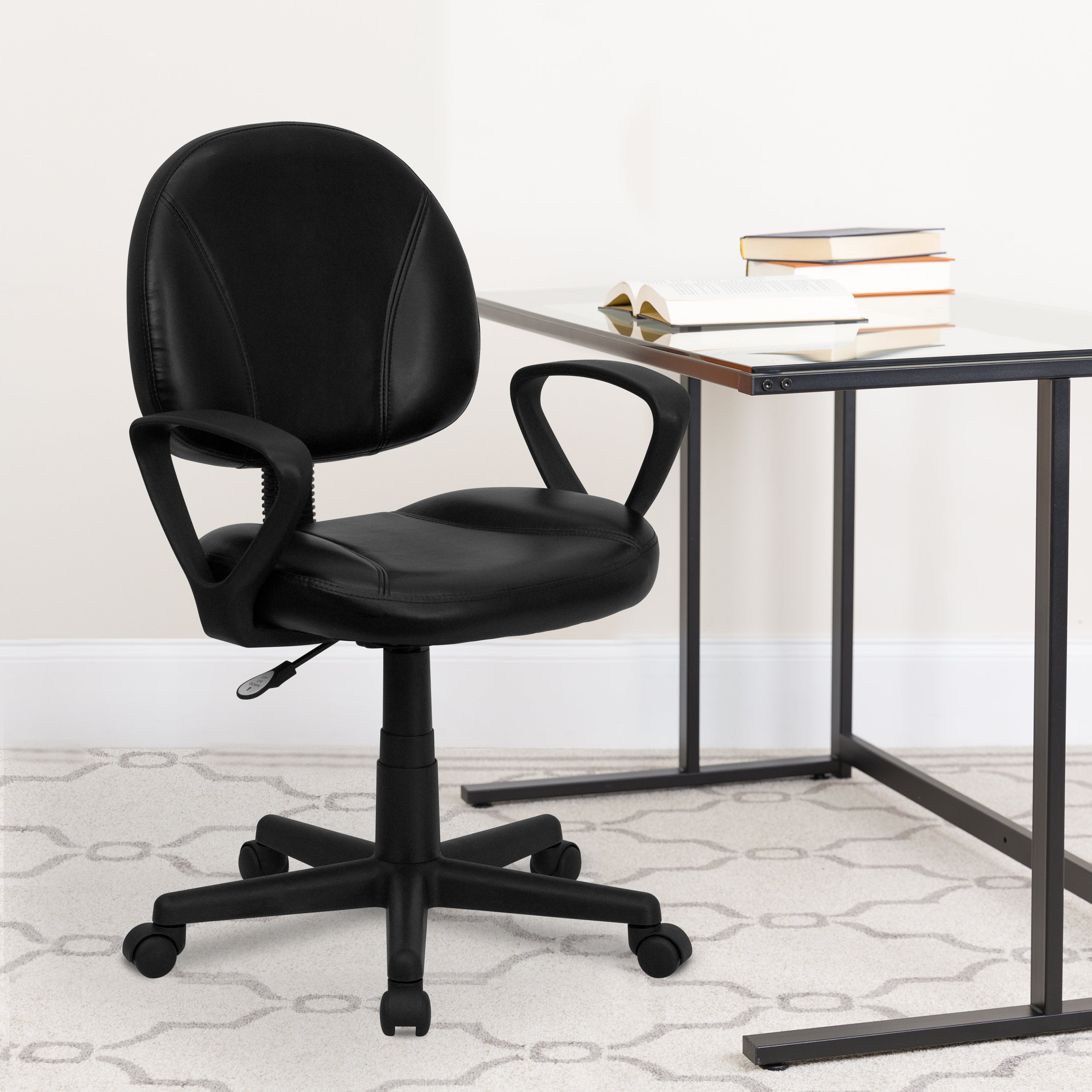 Ronald Mid-Back Black LeatherSoft Swivel Ergonomic Task Office Chair with Back Depth Adjustment and Arms