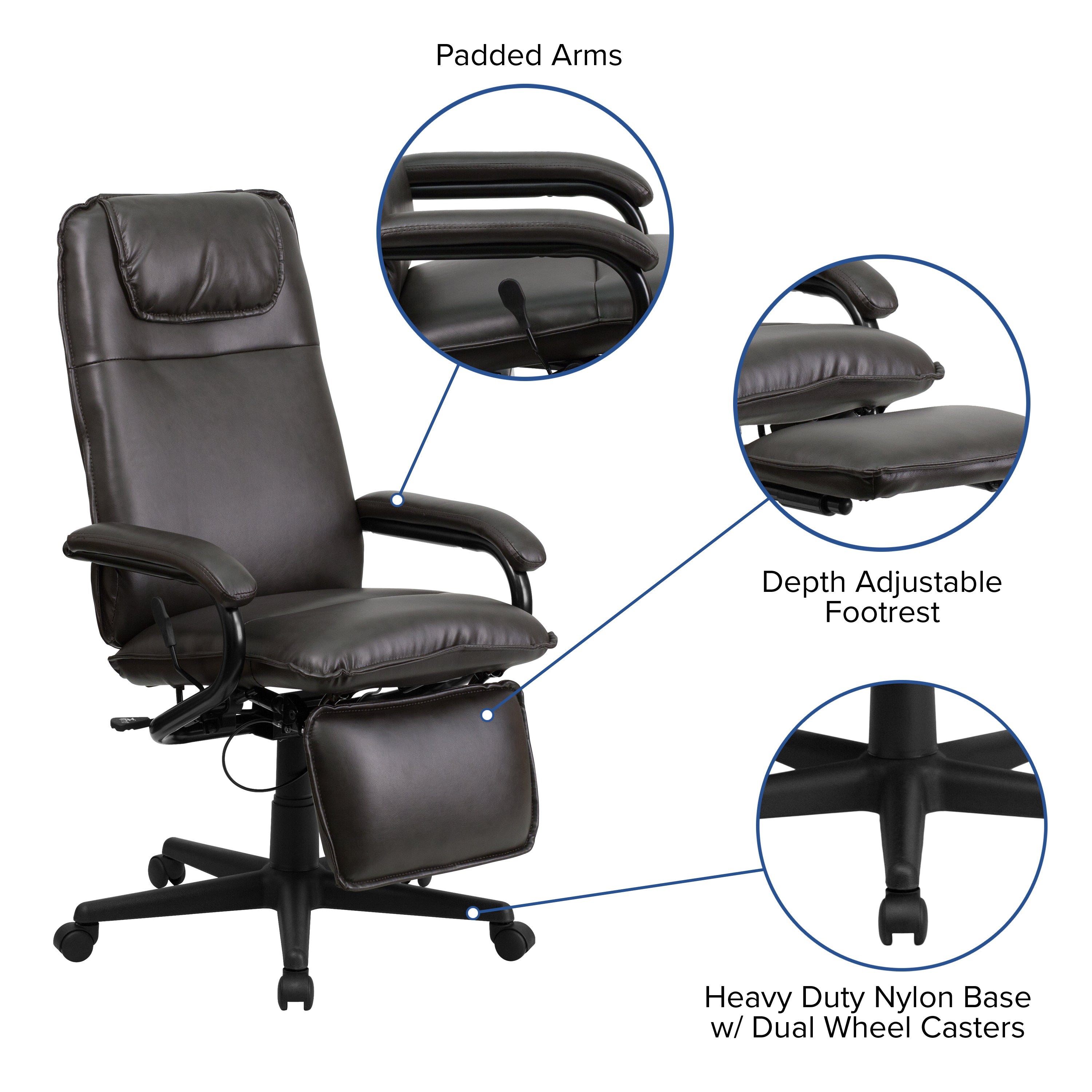 Robert High Back Brown LeatherSoft Executive Reclining Ergonomic Swivel Office Chair with Arms