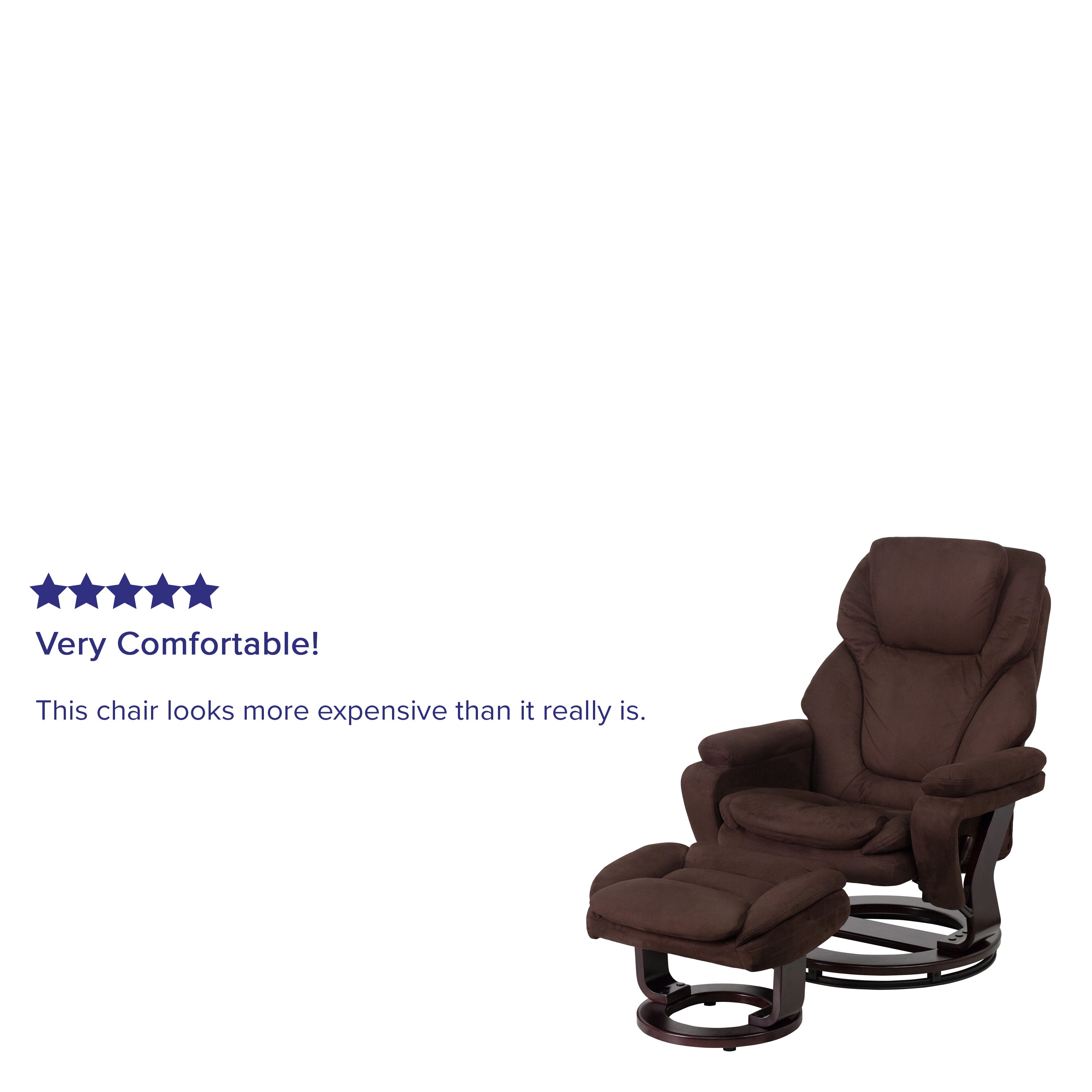 Austin Contemporary Multi-Position Recliner and Ottoman with Swivel Mahogany Wood Base in Brown Microfiber