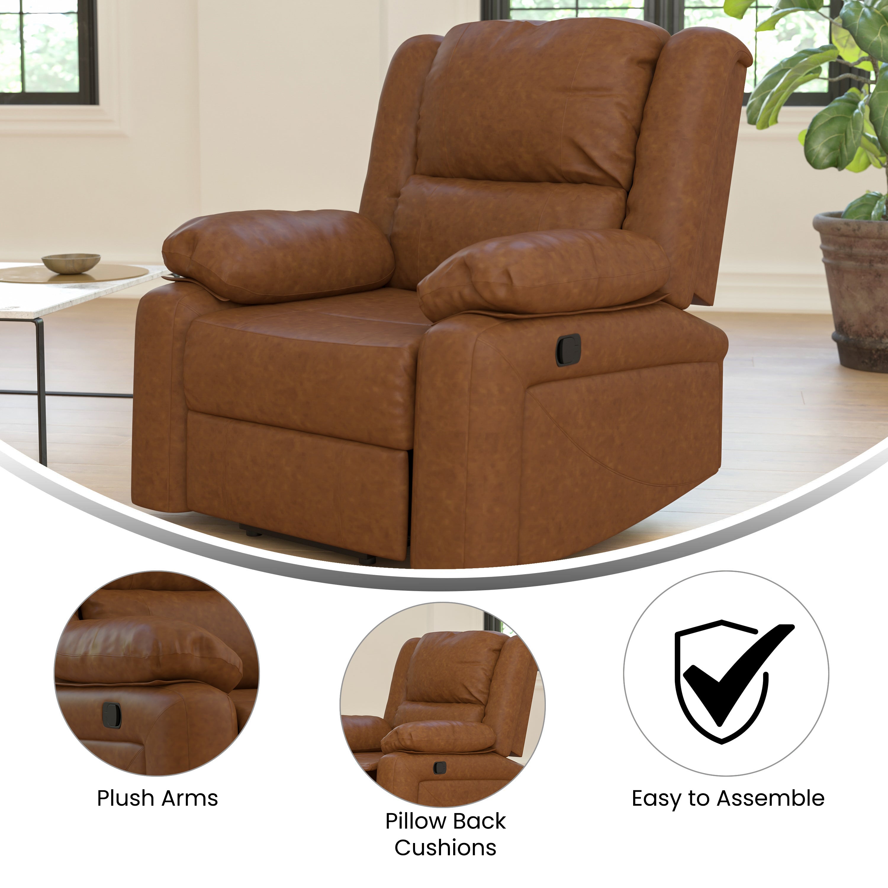 Harmony Series Cognac LeatherSoft Recliner