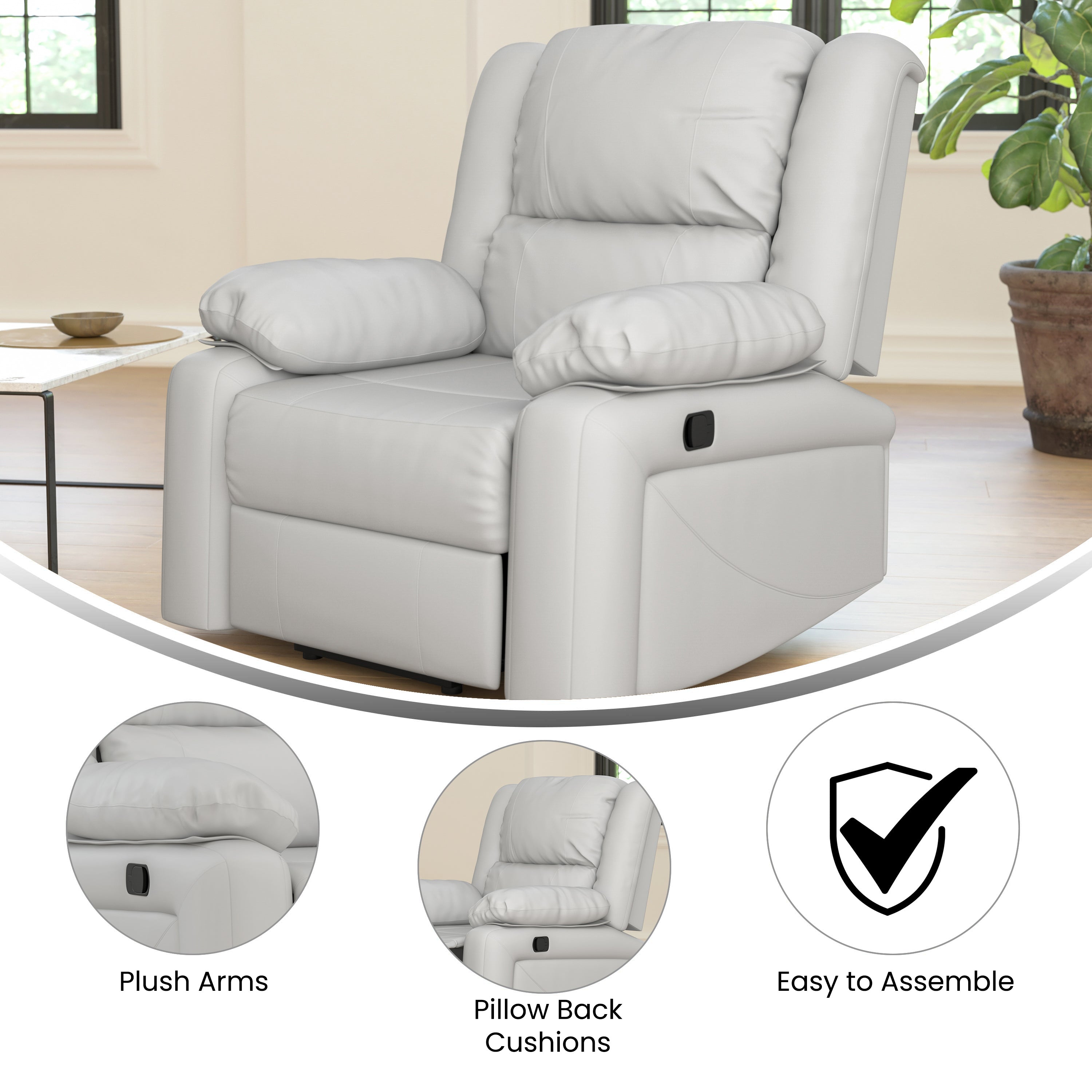 Harmony Series Cream LeatherSoft Recliner