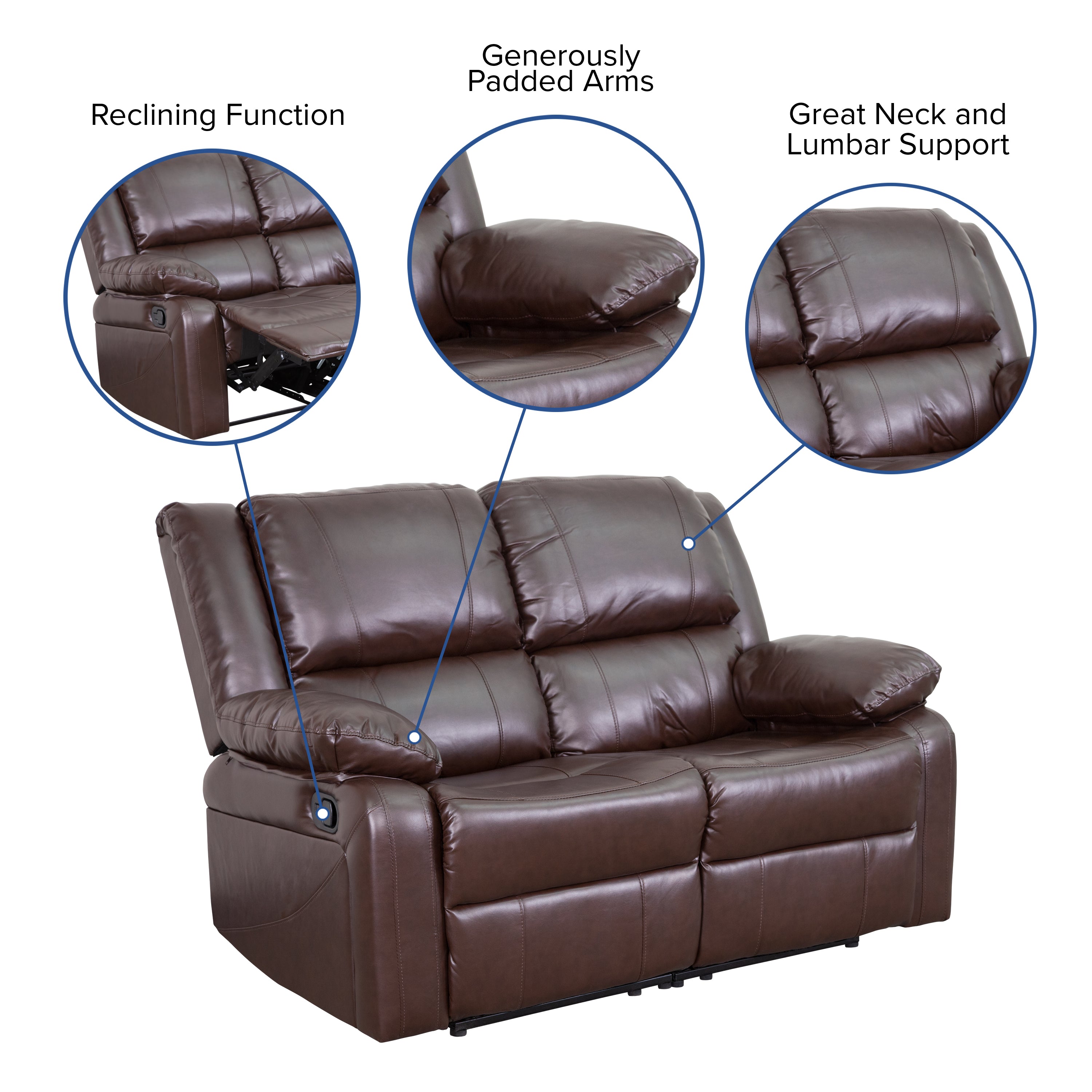 Harmony Series Brown LeatherSoft Loveseat with Two Built-In Recliners