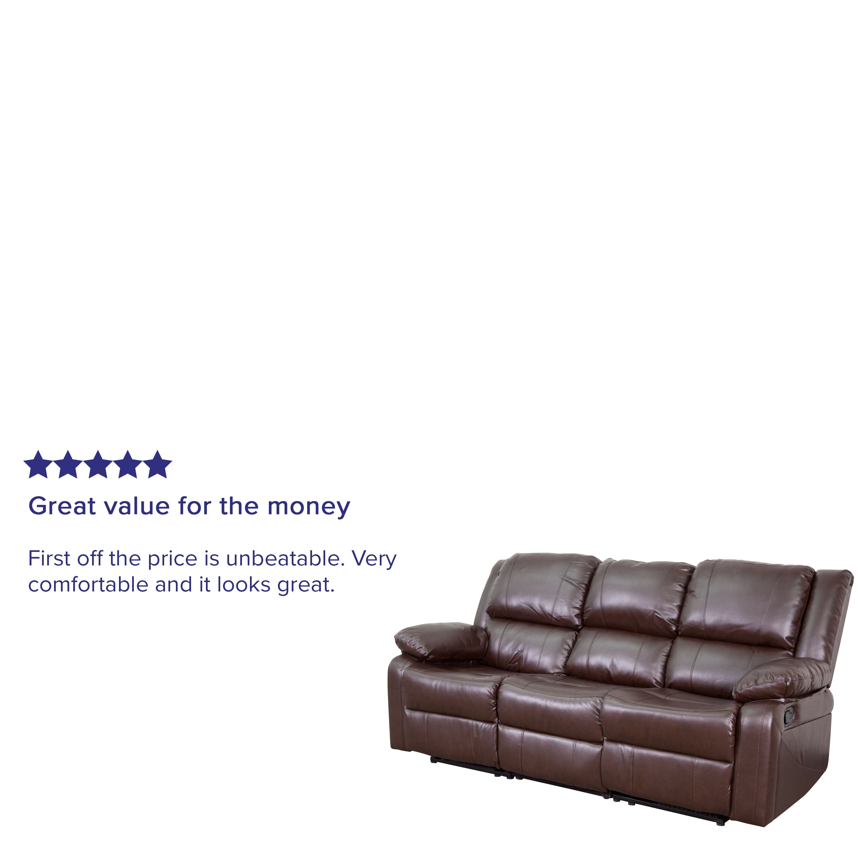 Harmony Series Brown LeatherSoft Sofa with Two Built-In Recliners