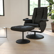 Hall Massaging Heat Controlled Adjustable Recliner and Ottoman with Wrapped Base in Black LeatherSoft