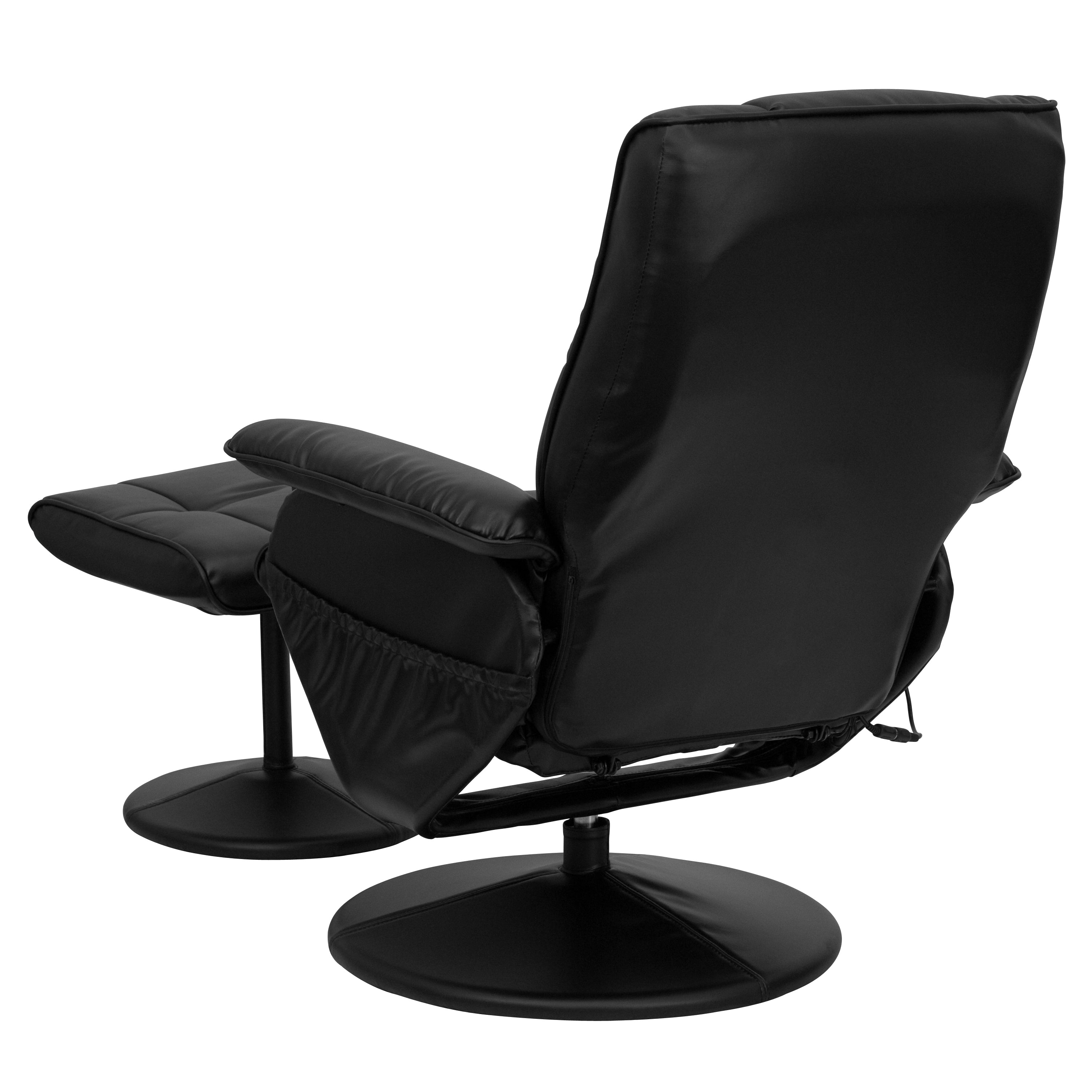 Hall Massaging Heat Controlled Adjustable Recliner and Ottoman with Wrapped Base in Black LeatherSoft