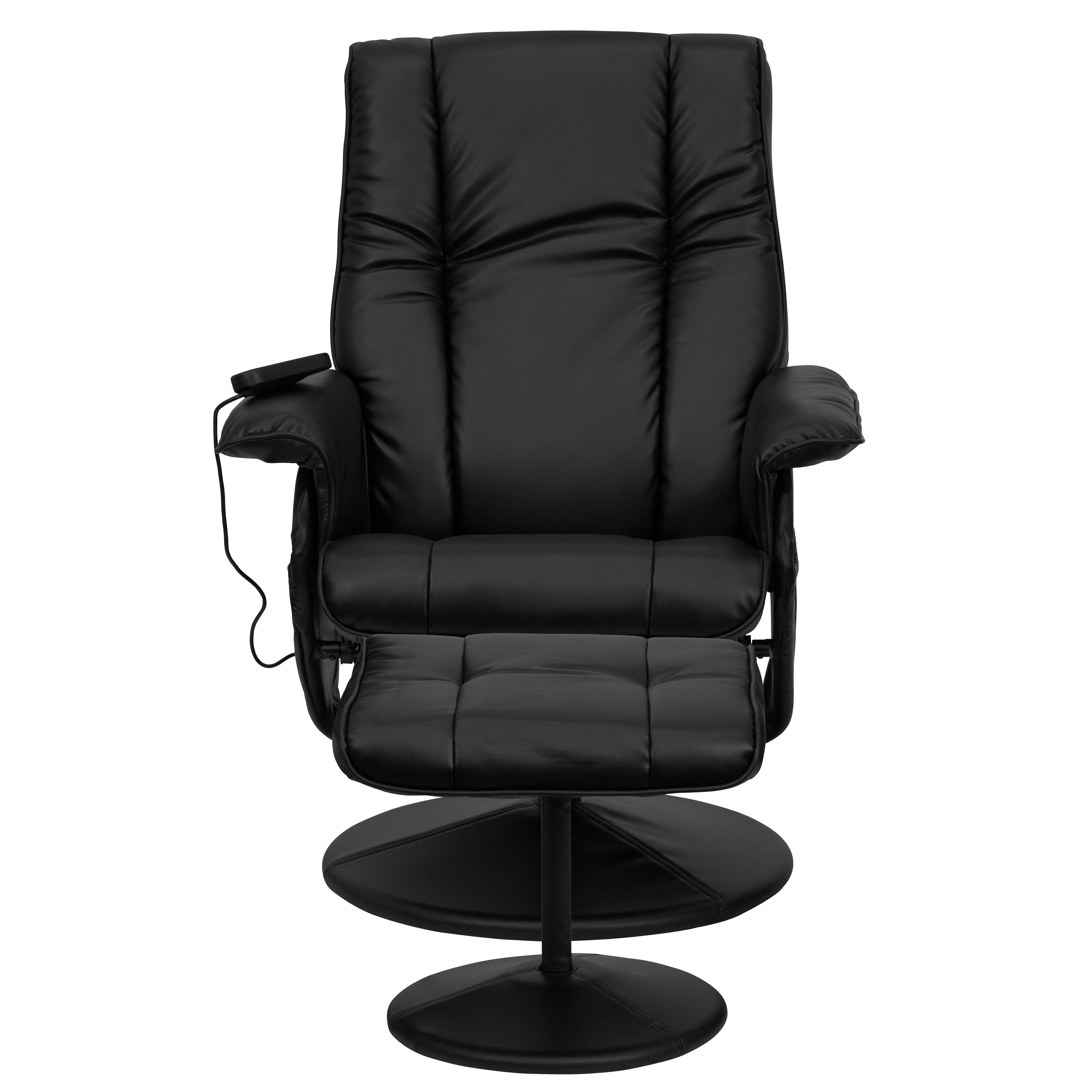 Hall Massaging Heat Controlled Adjustable Recliner and Ottoman with Wrapped Base in Black LeatherSoft