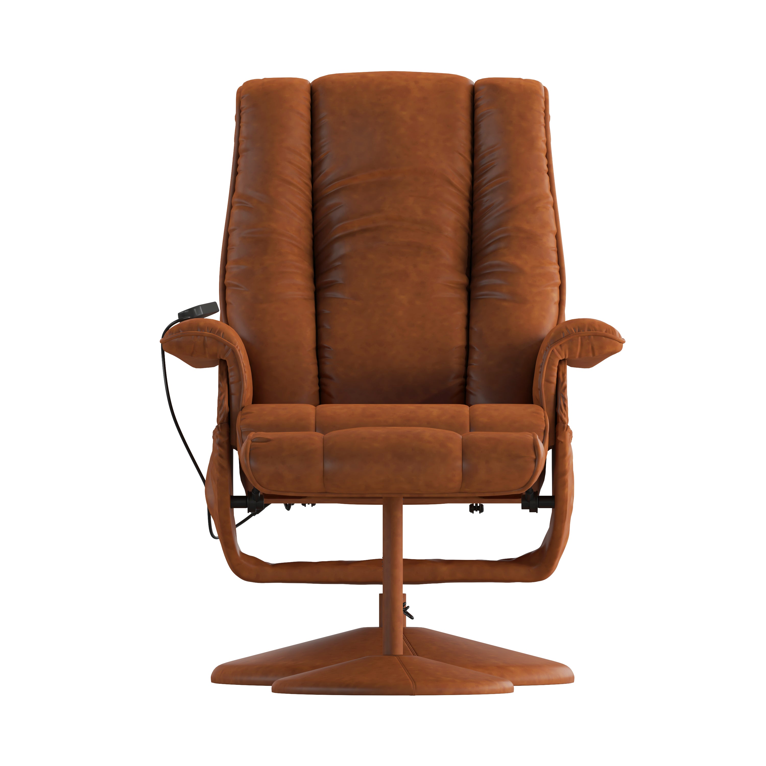 Hall Massaging Heat Controlled Adjustable Recliner and Ottoman with Wrapped Base in Brown LeatherSoft